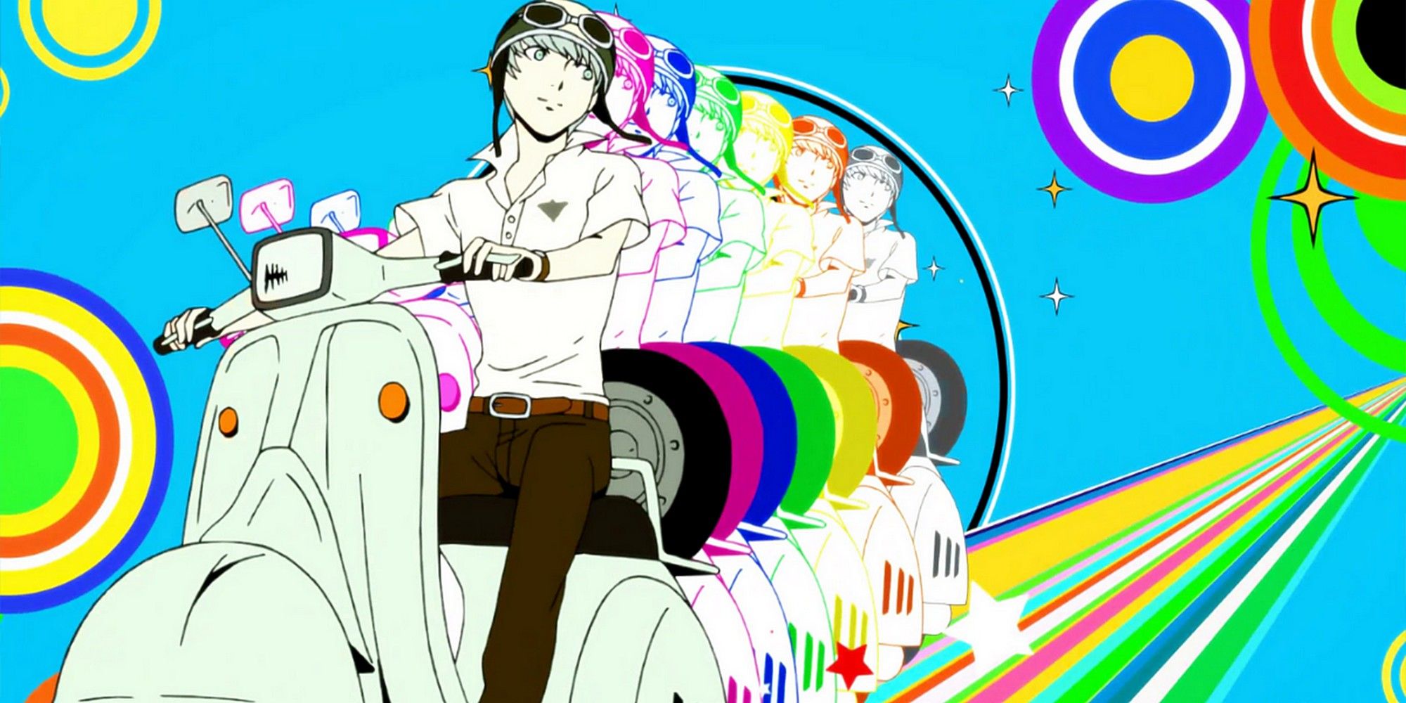 persona 4 golden promo image of yu on a scooter
