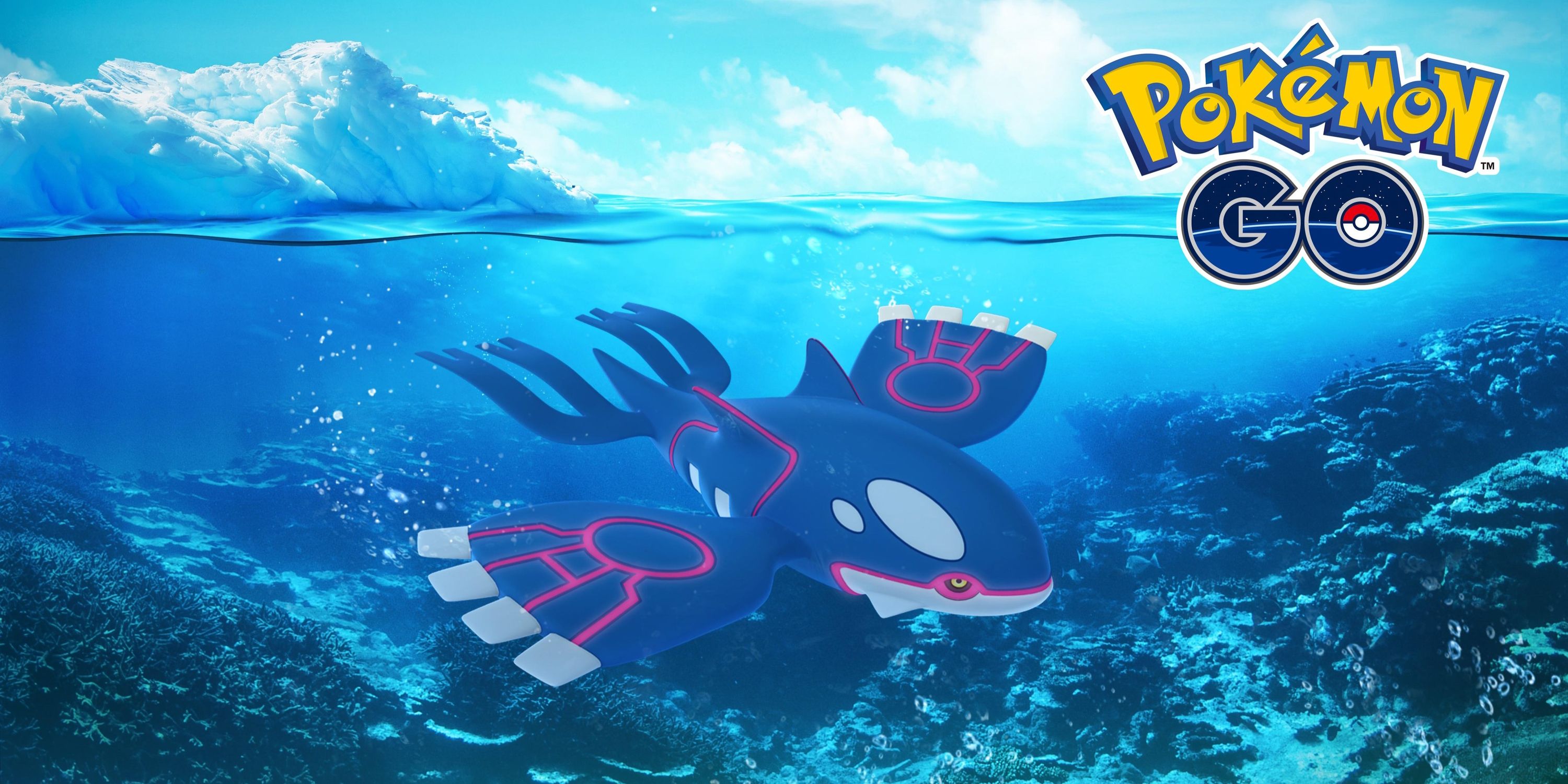 Image of Kyogre underwater with the Pokemon Go logo in the top-right corner