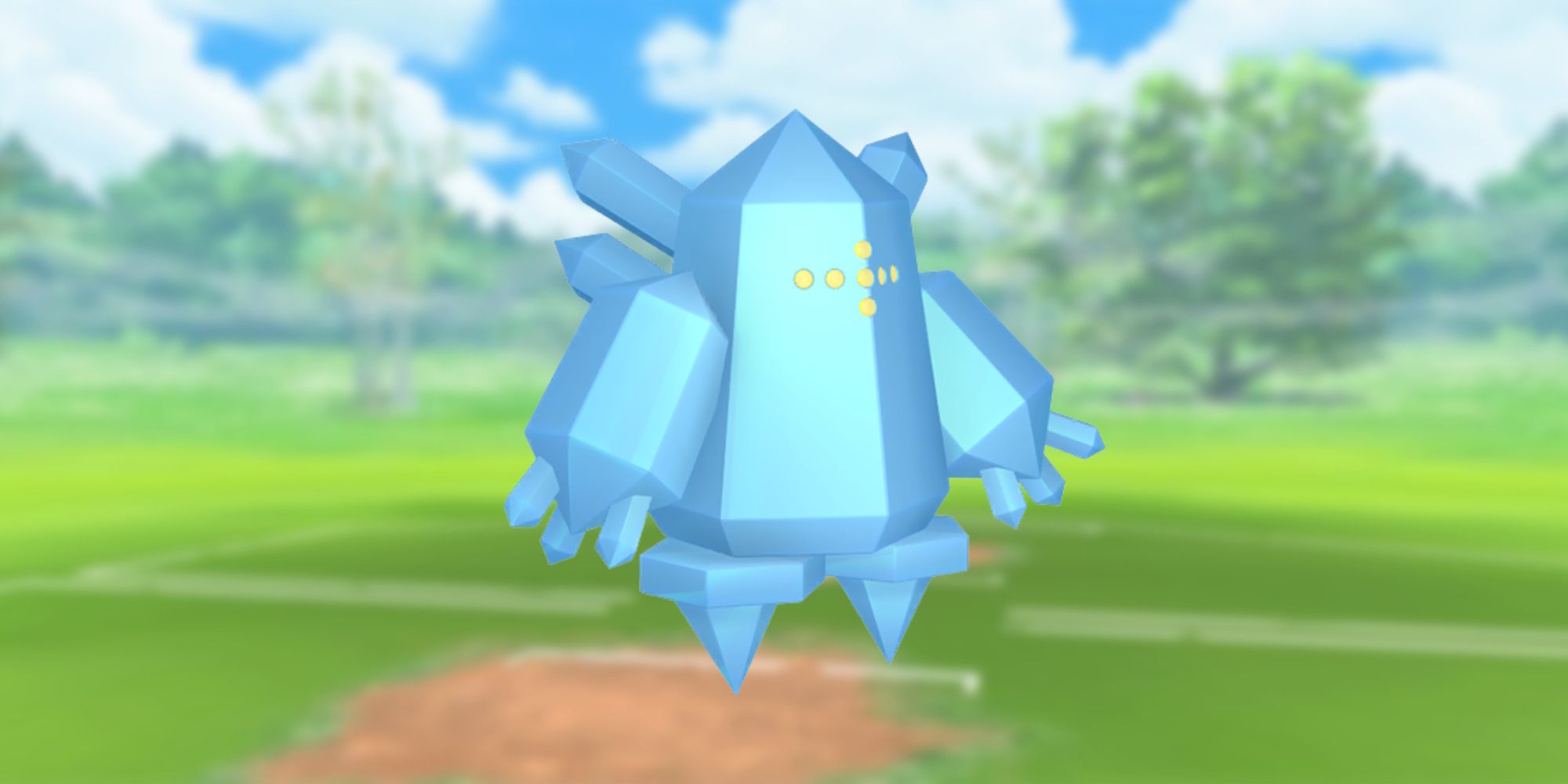 Regice from Pokemon with the Pokemon Go battlefield as the background
