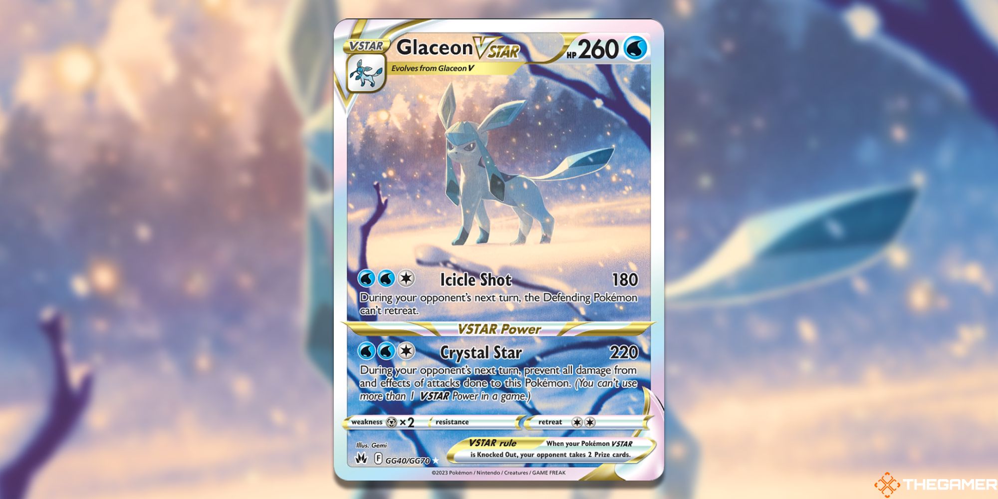 Image of the card Glaceon VSTAR in Pokemon TCG, with art by Gemi