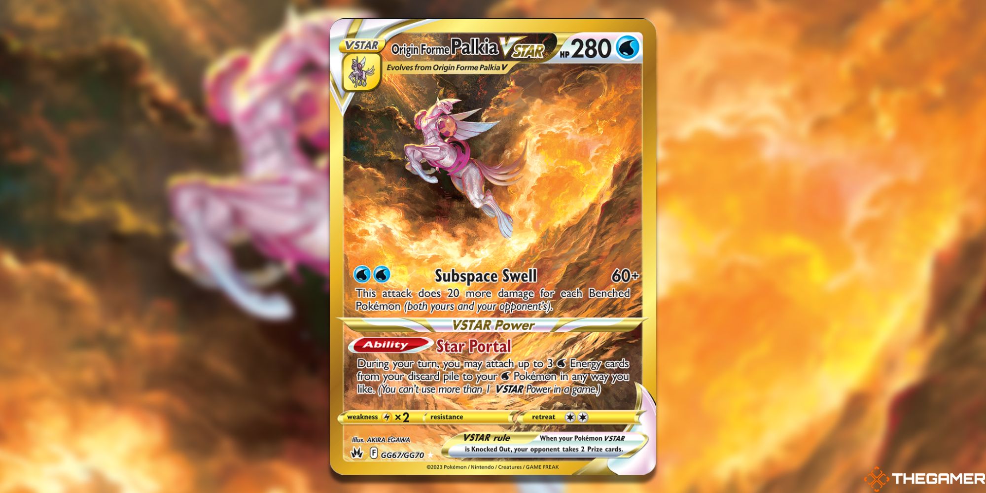 Image of the card Origin Forme Palkia VSTAR  in Pokemon TCG, with art Akira Egawa