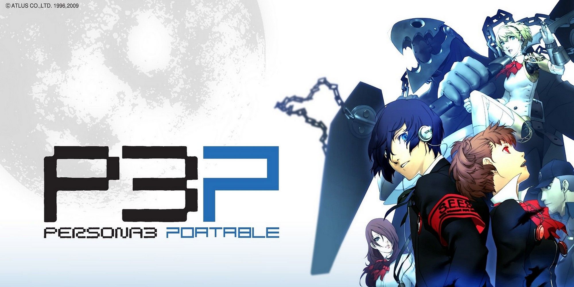 promotional art for persona 3 portable featuring the members of sees