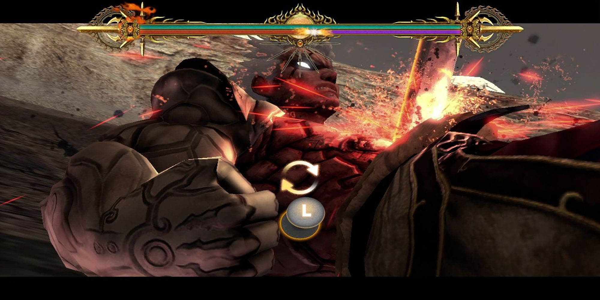 The player must rotate the left thumbstick clockwise in this QTE battle from Asura's Wrath.