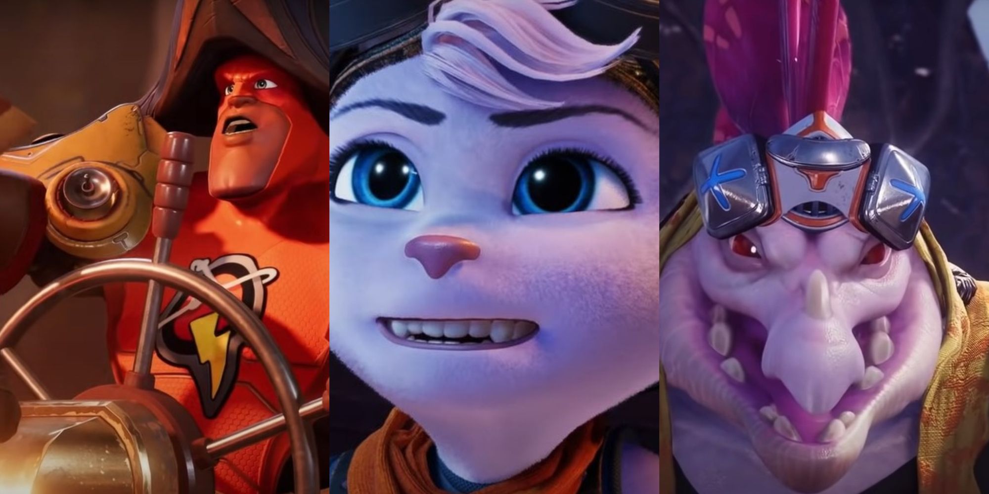 Quantum, Rivet, and Monk Scholar split image from ratchet and clank rift apart
