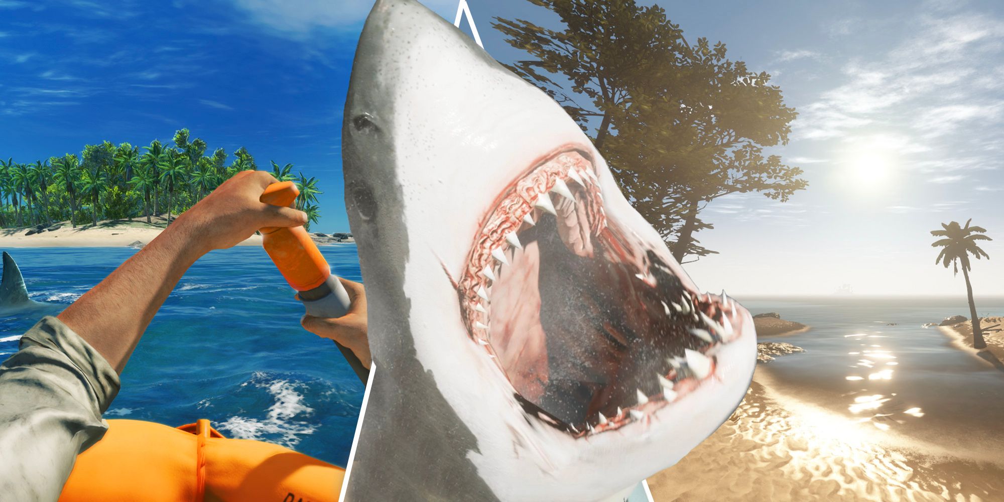 raft getting attacked by shark on the way to island in stranded deep