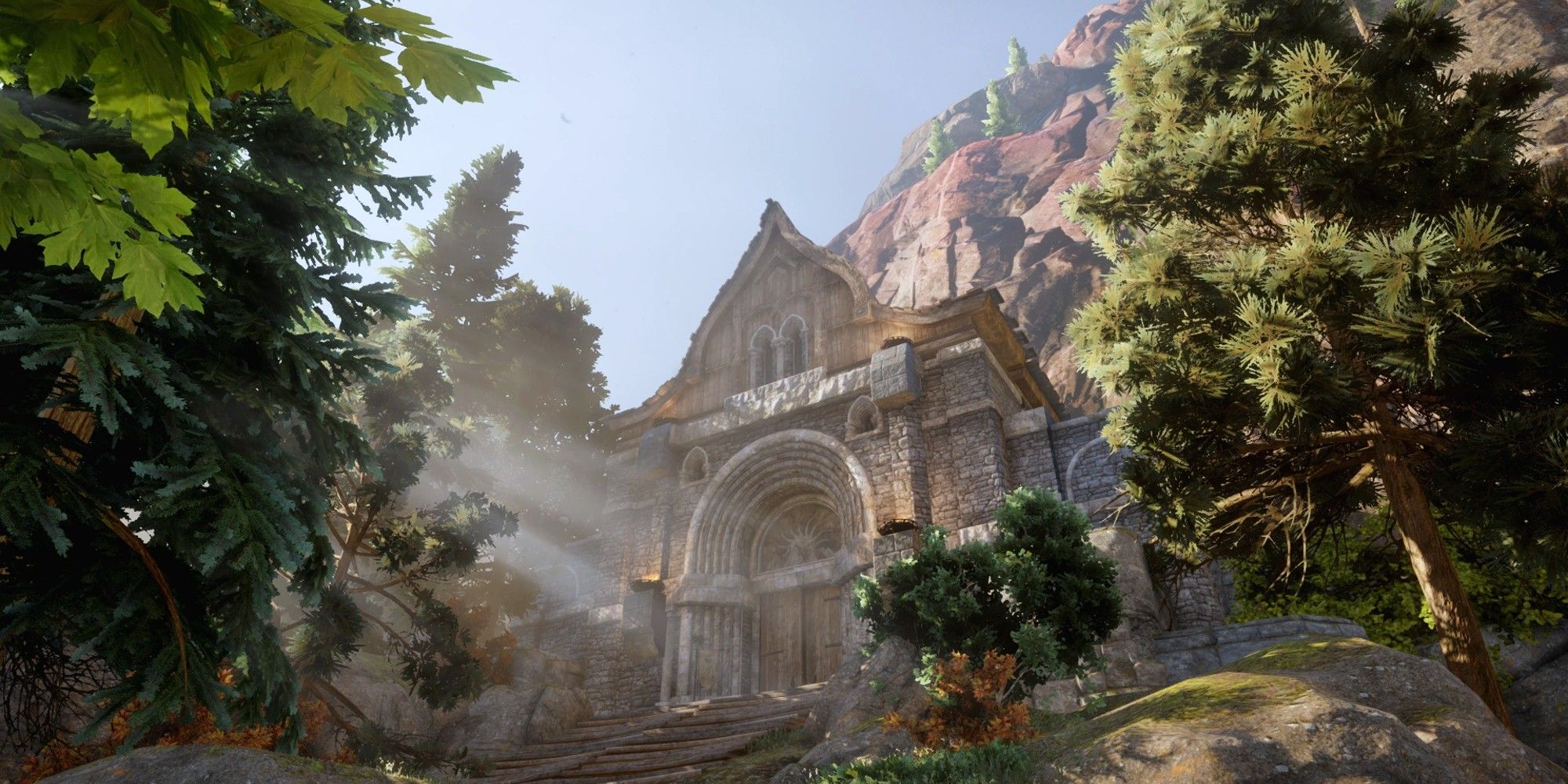 Redcliffe Chantry sits on a sunlit hilltop - Dragon Age
