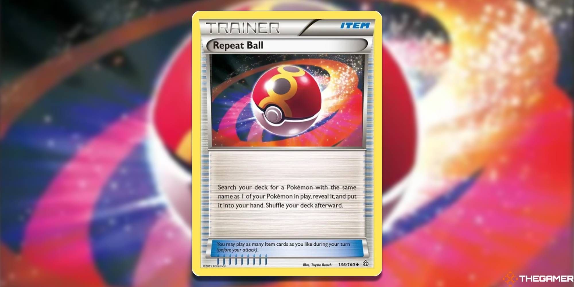 Repeat Ball from the Pokemon TCG, with blurred background