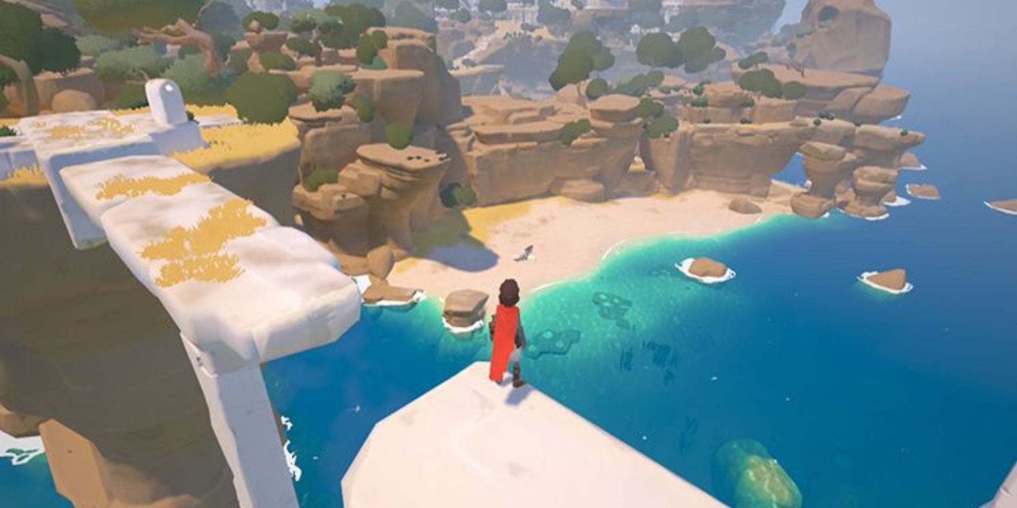 Enu stands on the edge of a bridge in Rime