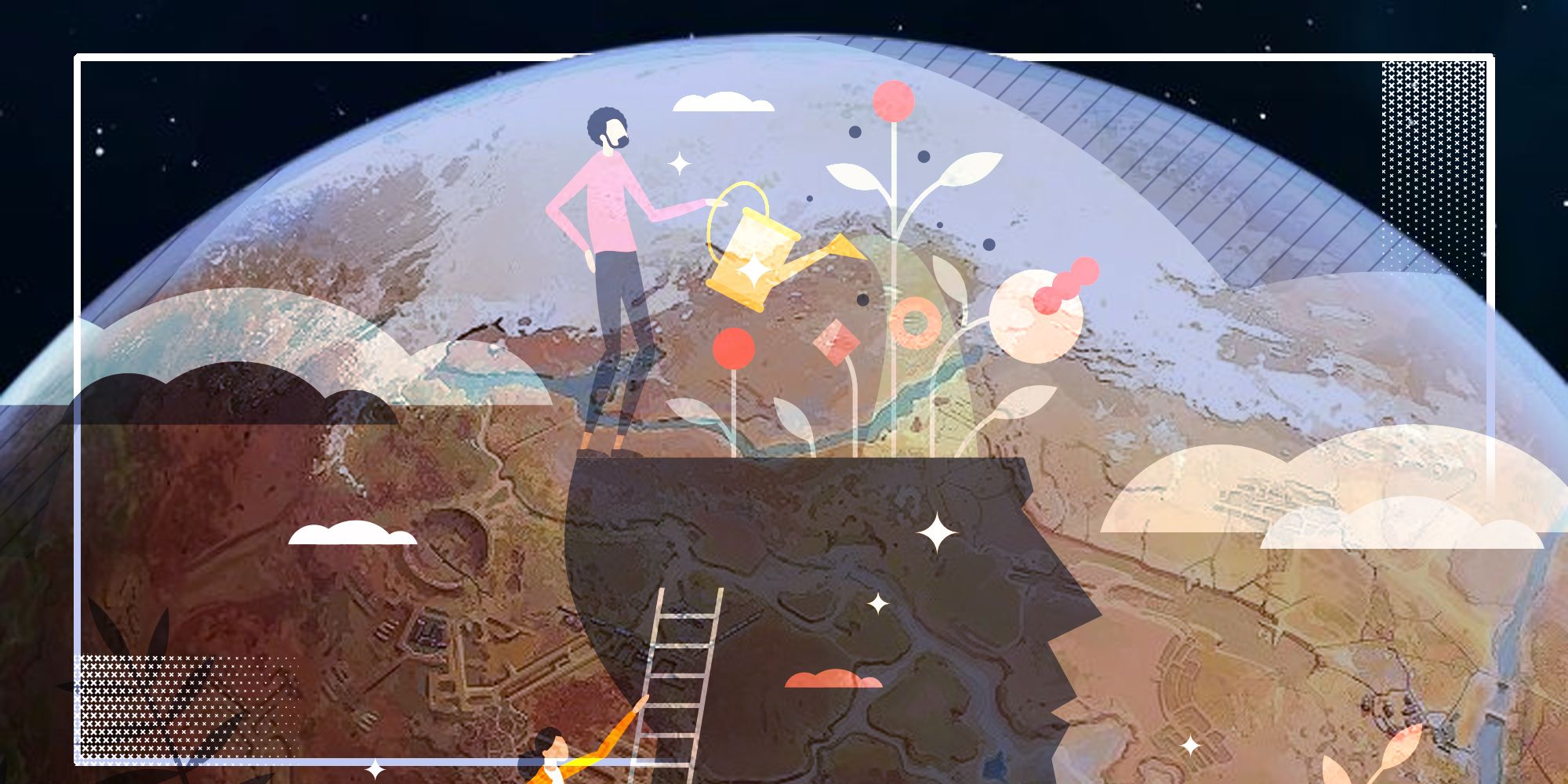 a nice self care mural over a rimworld planet