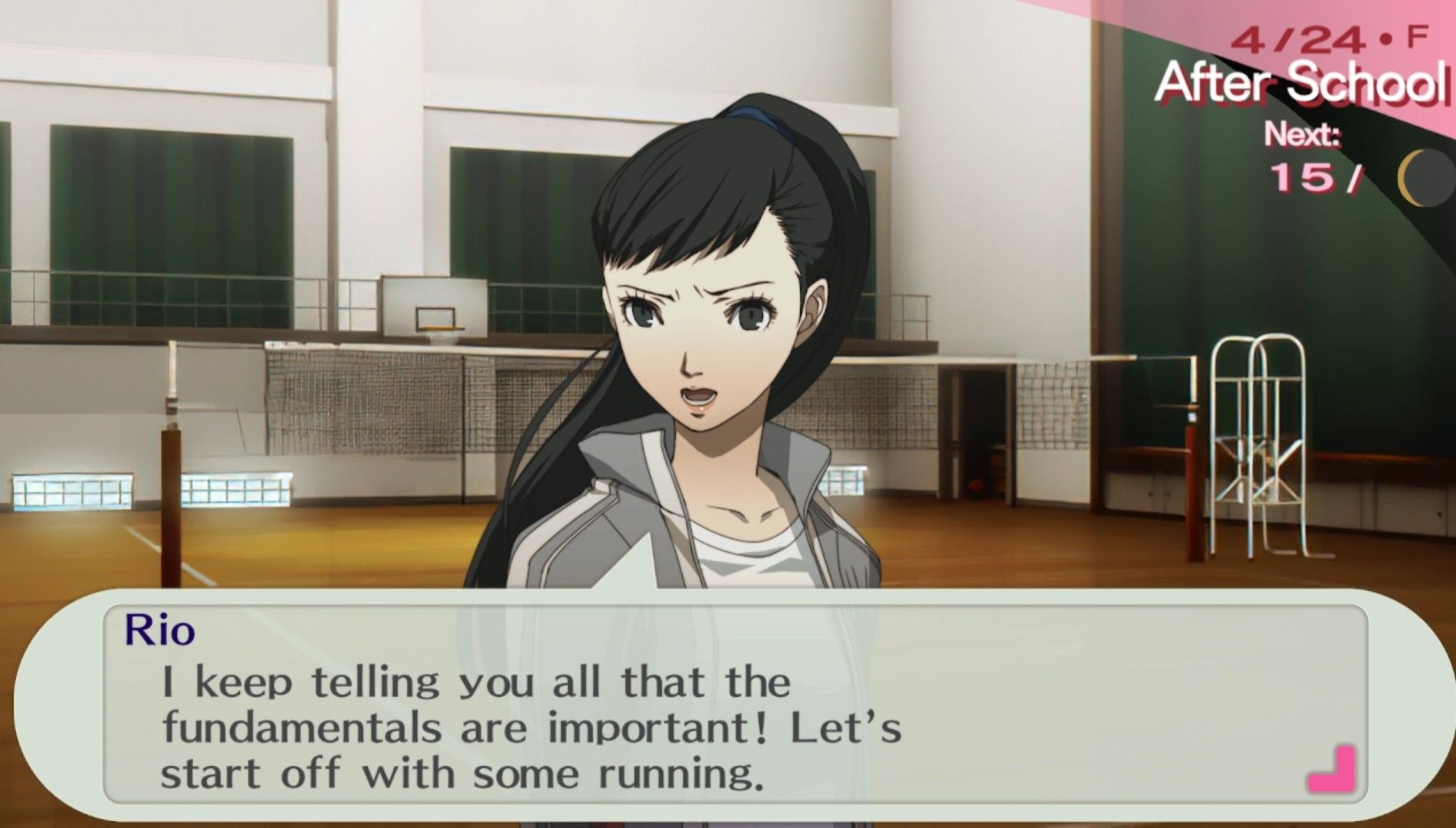 rio scolding the volleyball team about not wanting to practice in persona 3 portable
