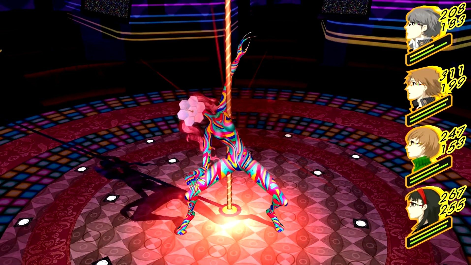 rise's shadow during the boss fight dancing seductively in persona 4 golden