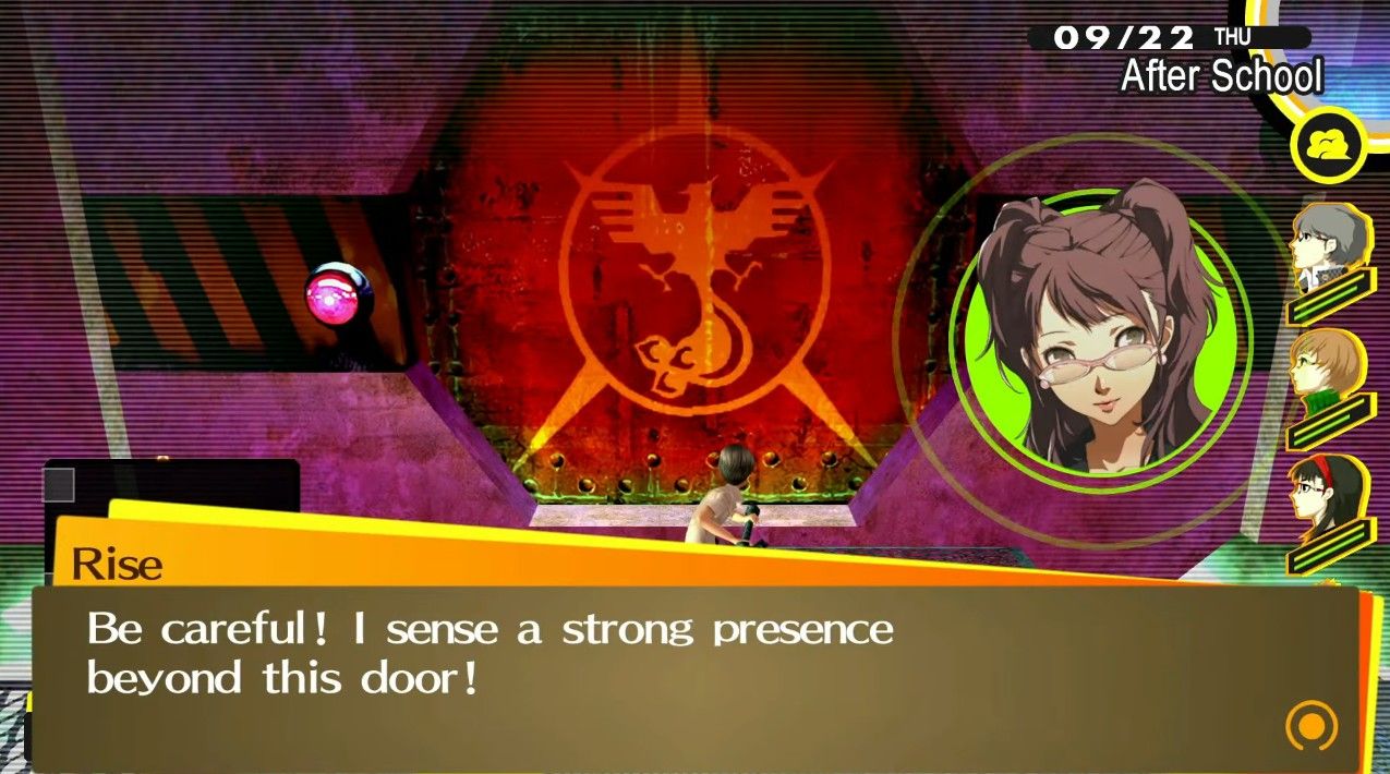 rise warning the investigation team about dominating machine on b4f of the secret lab in persona 4 golden