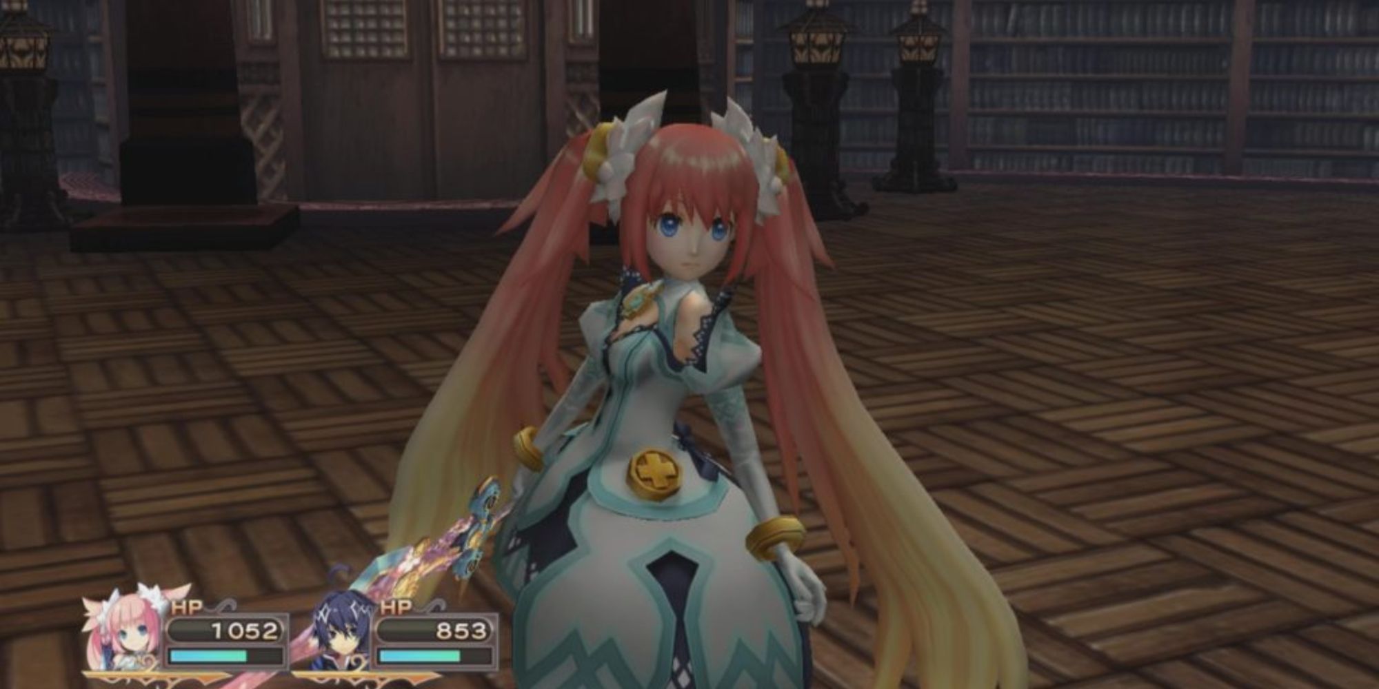 Battle Maiden Lizelea of ​​the Trinity Universe standing in the library