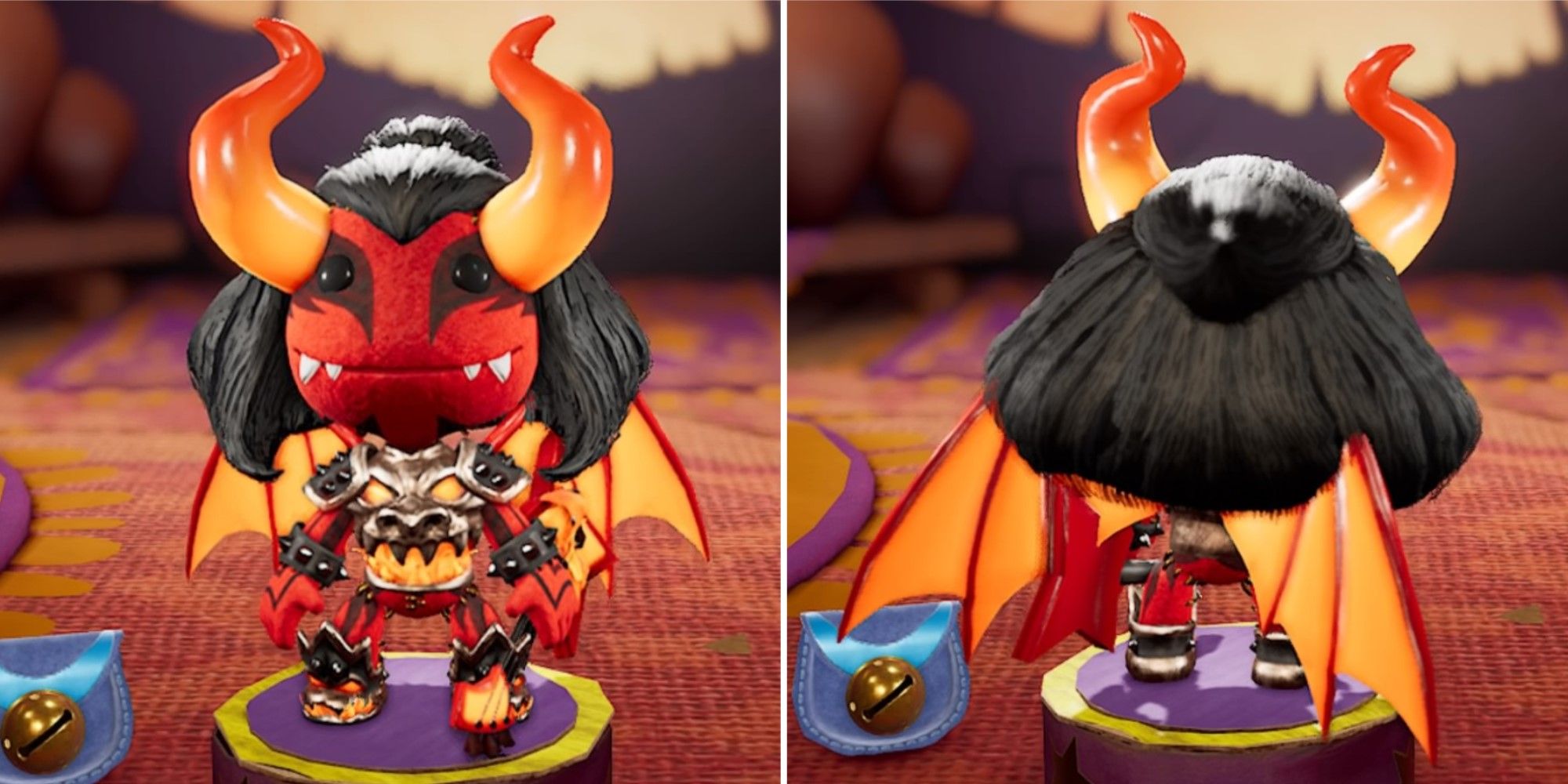 Two screenshots of the Rock Monster Costume from Sackboy: A Big Adventure.