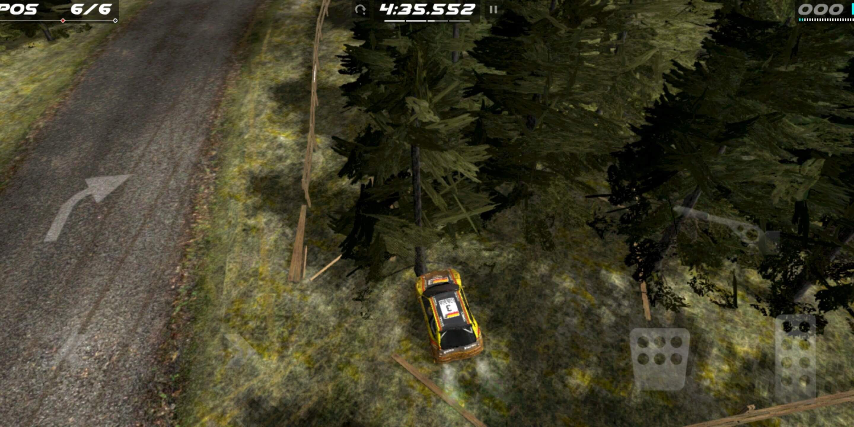 Rush Rally Origins is stuck in trees off the track