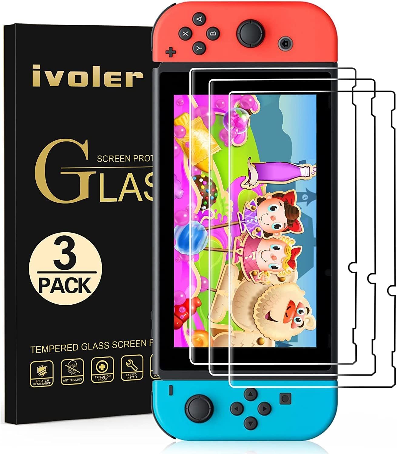 Screen Protector Tempered Glass for Nintendo Switch (3-Pack) 