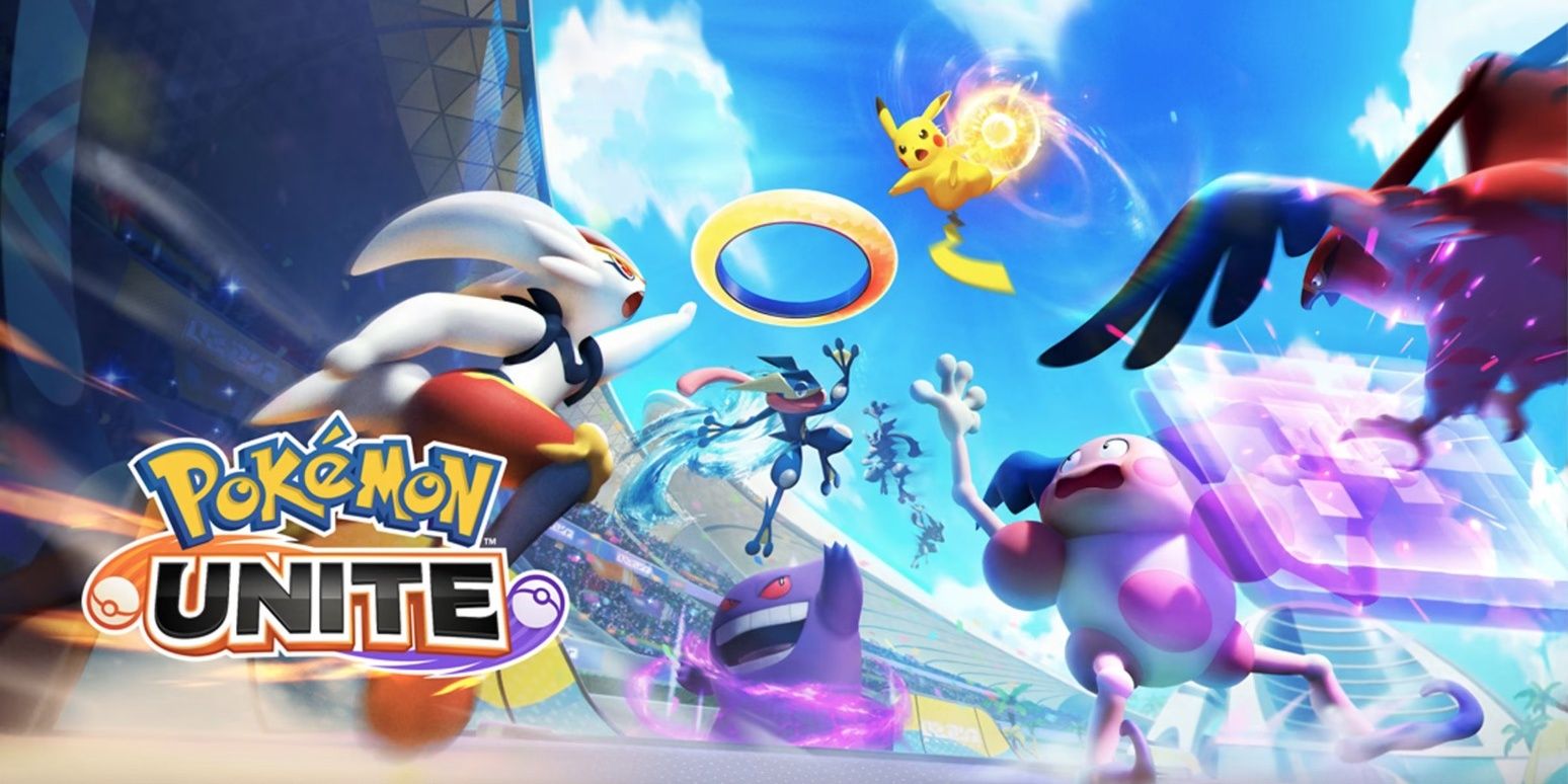 Cinderace, Pikachu, Greninja, Gengar, Mr. Mime and Talonflame all move towards the hoops in the arena.