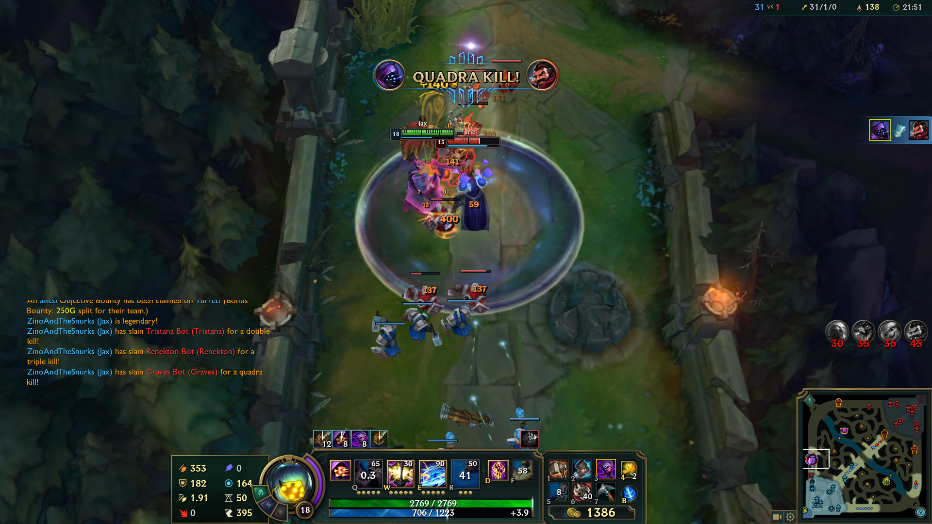 Jax fights and defeats Graves while turning his attention to Taric in League Of Legends.