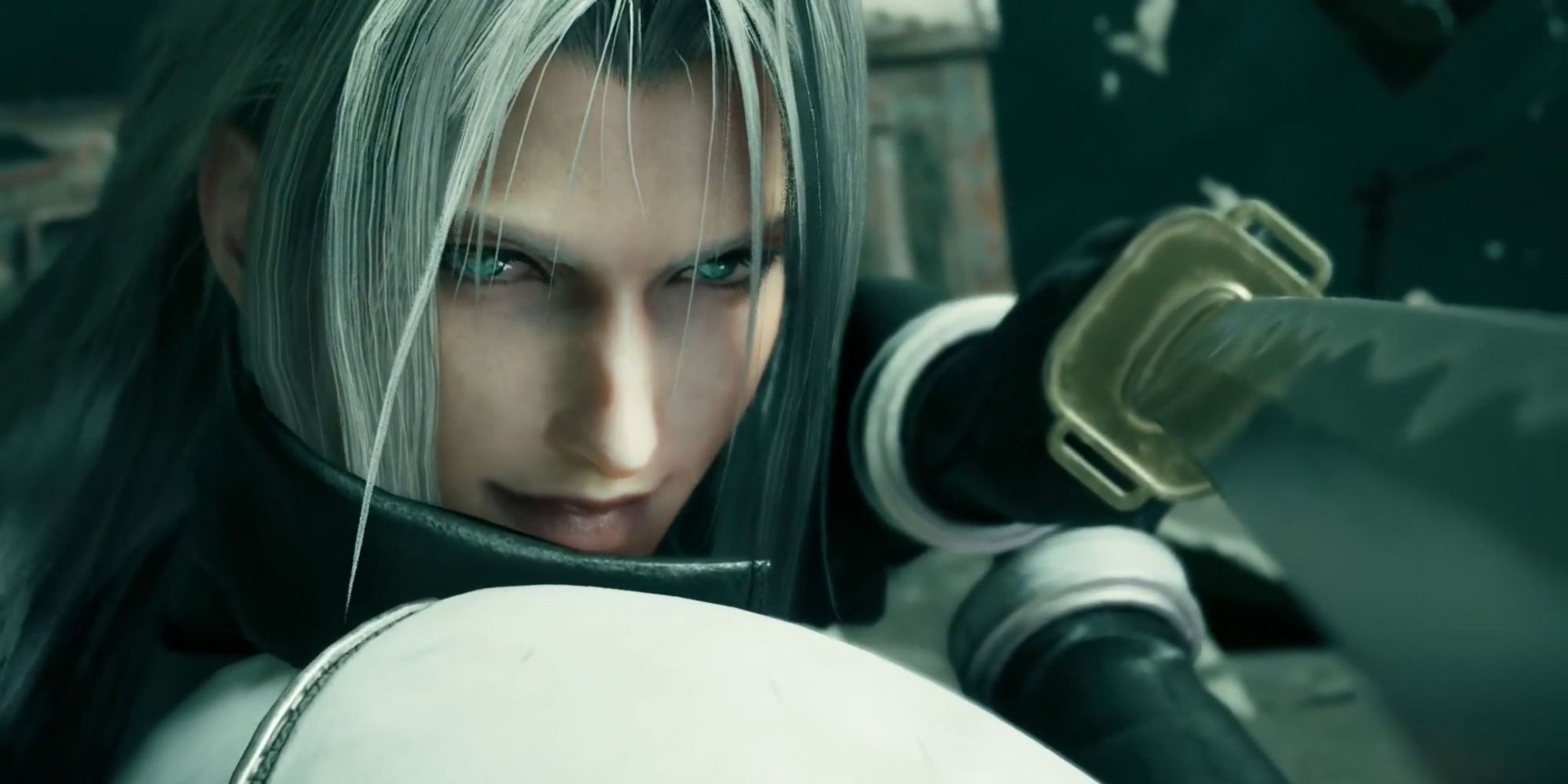 Sephiroth holding up a sword