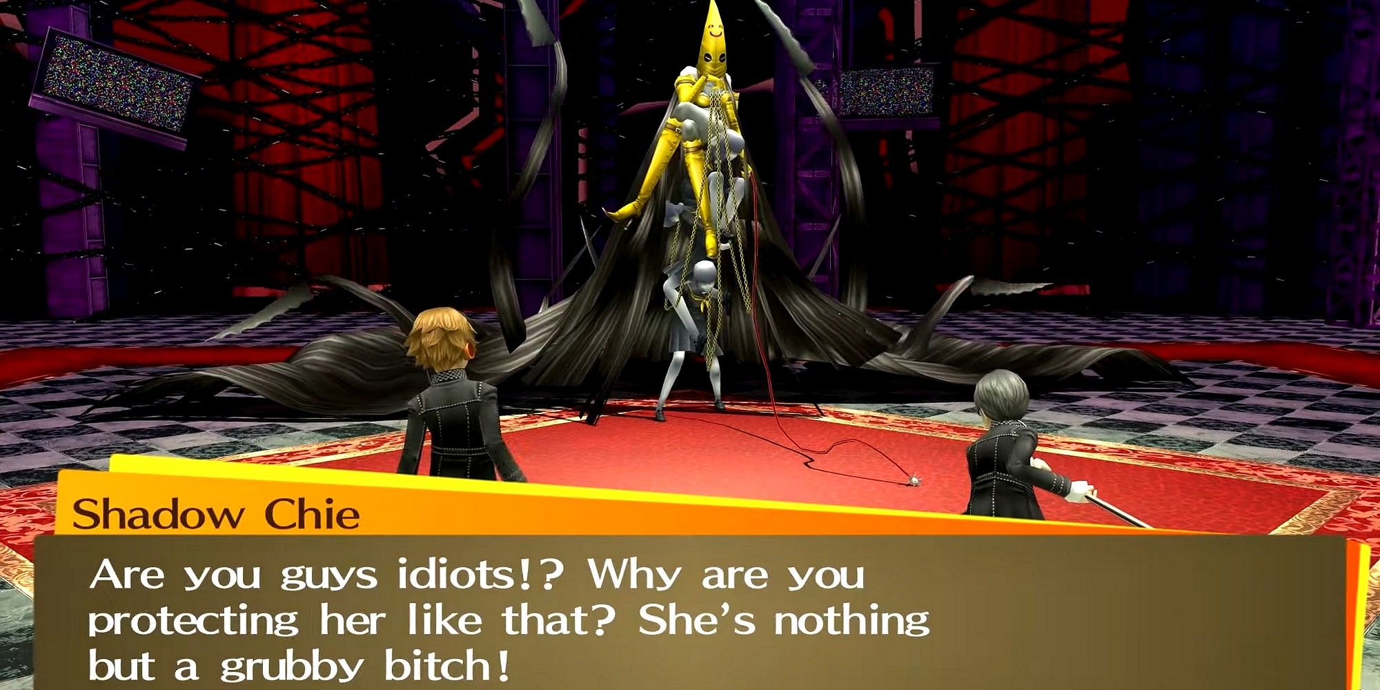 shadow chie insulting real chie to yu and yosuke in persona 4 golden