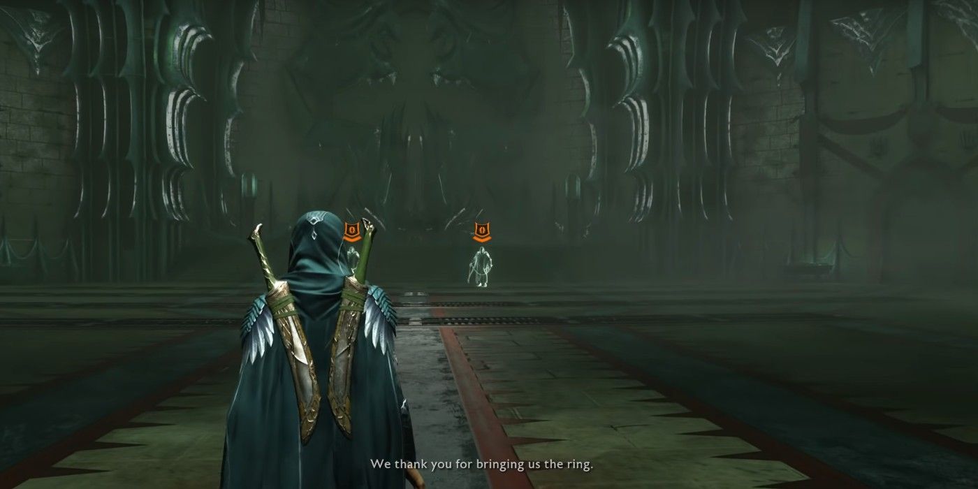 Shadow of War Nazgul Sisters greeting player inside throne room