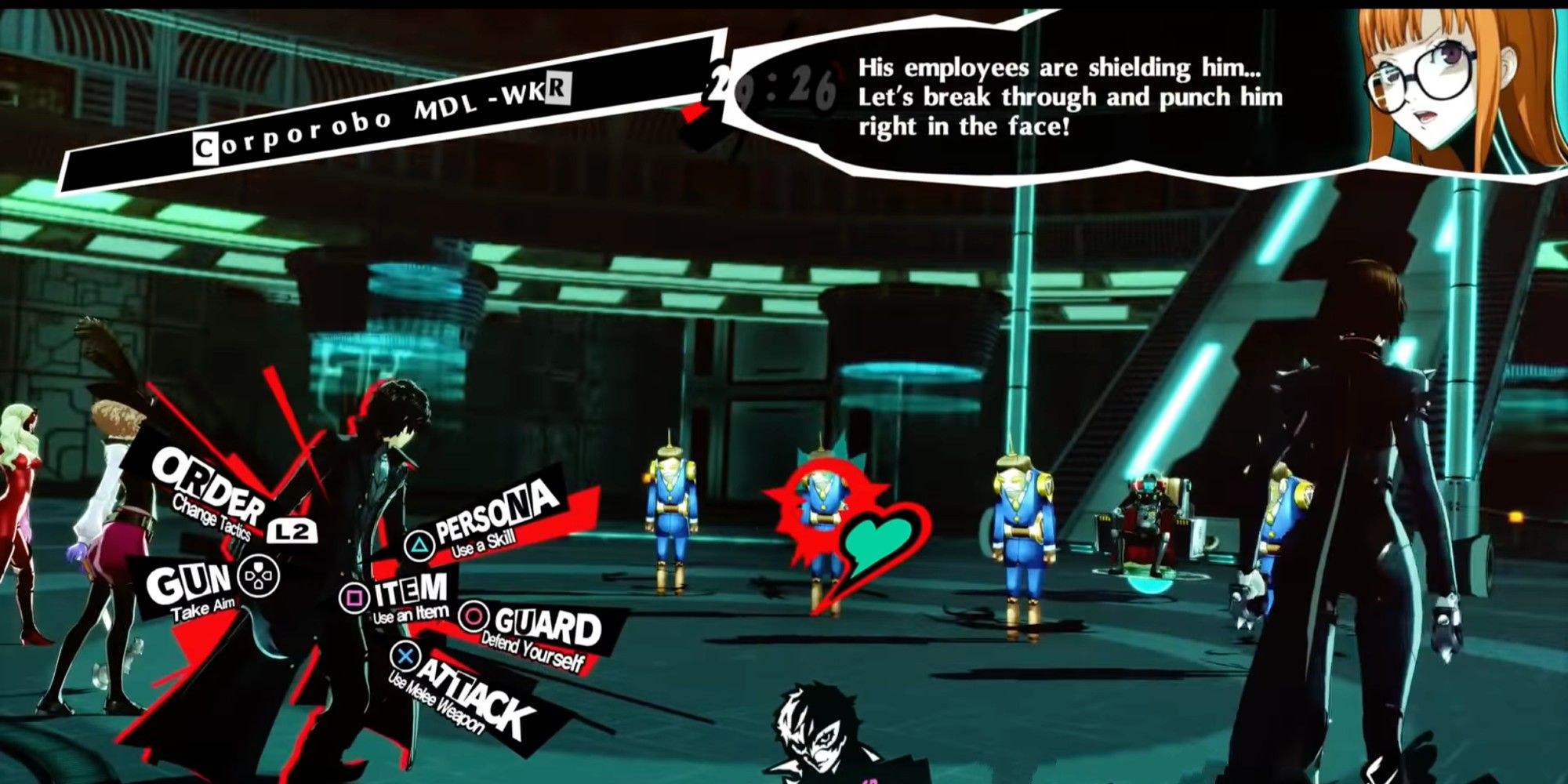 Shadow Okumura's robot employees are defending him from the party- Persona 5