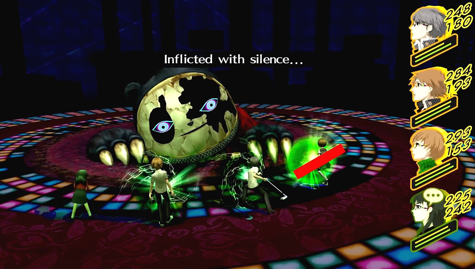 shadow teddie inflicting the party with silence in persona 4 golden