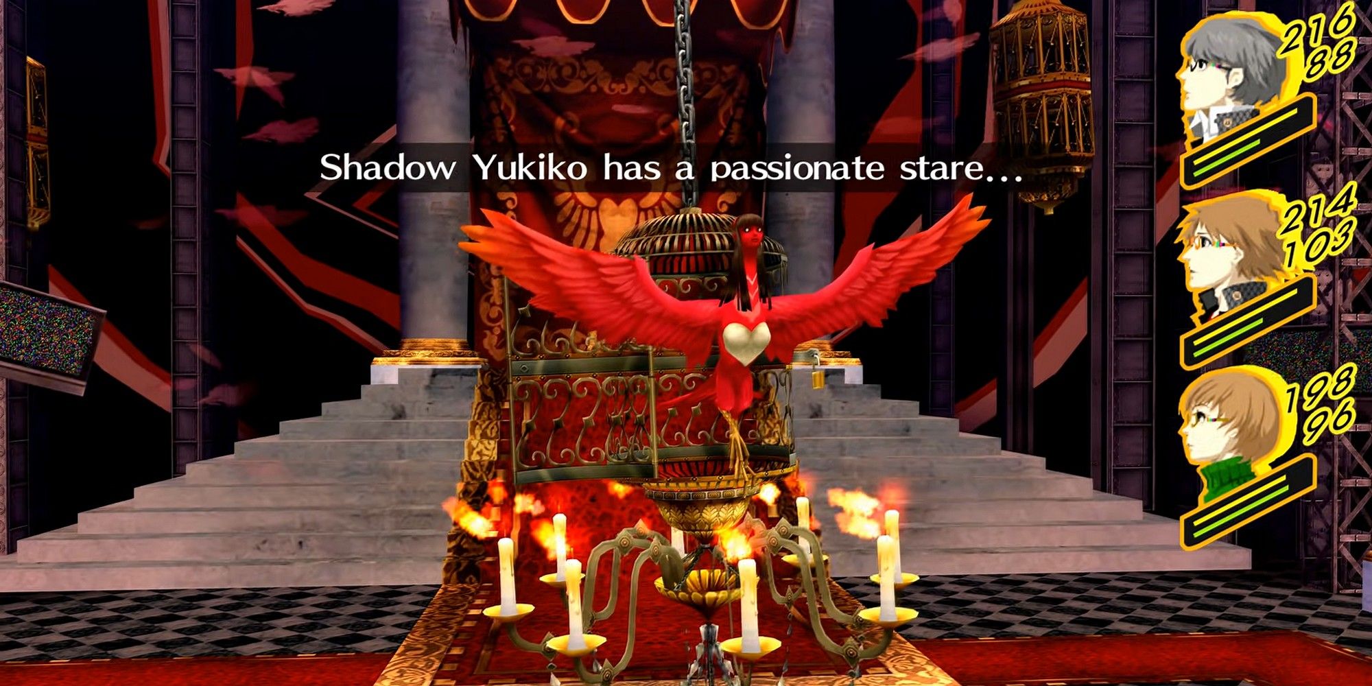 shadow yukiko about to unleash her big fire attack, the trigger to guard chie in persona 4 golden