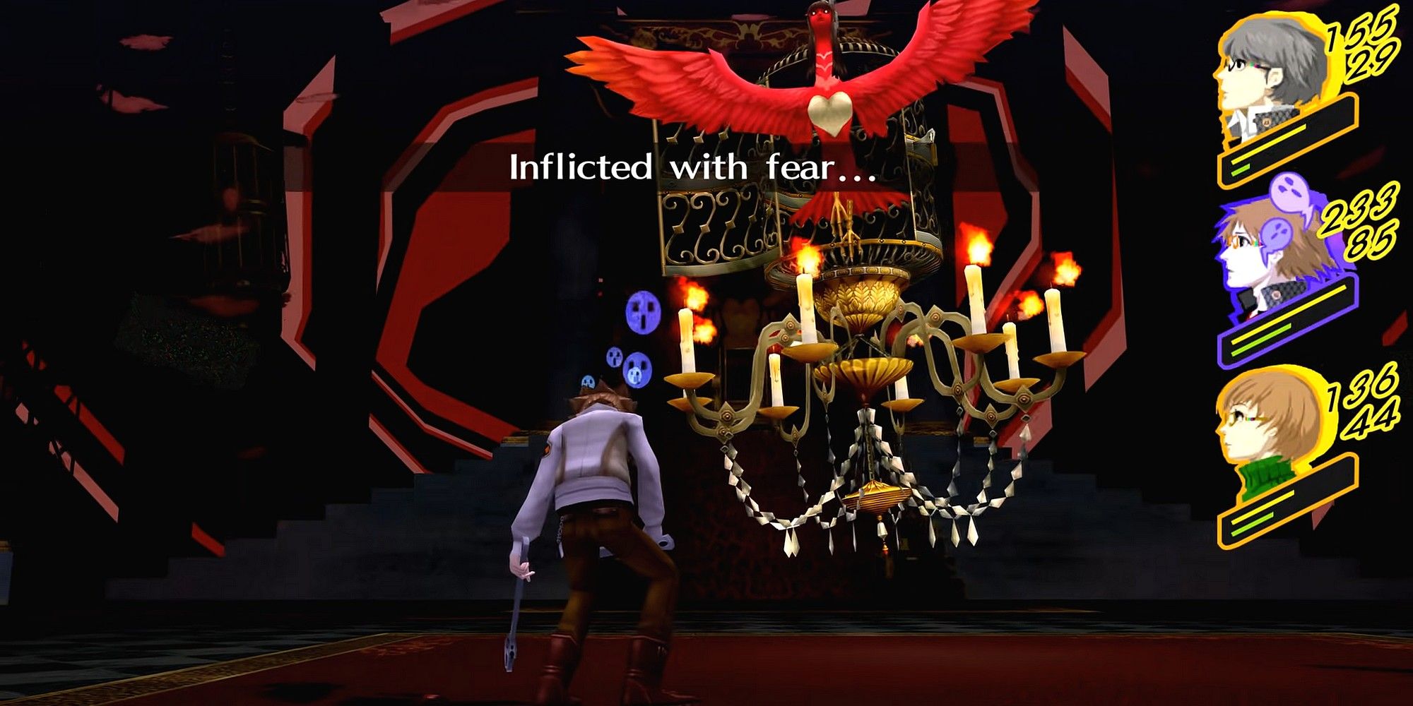 shadow yukiko inflicting yosuke with fear in persona 4 golden