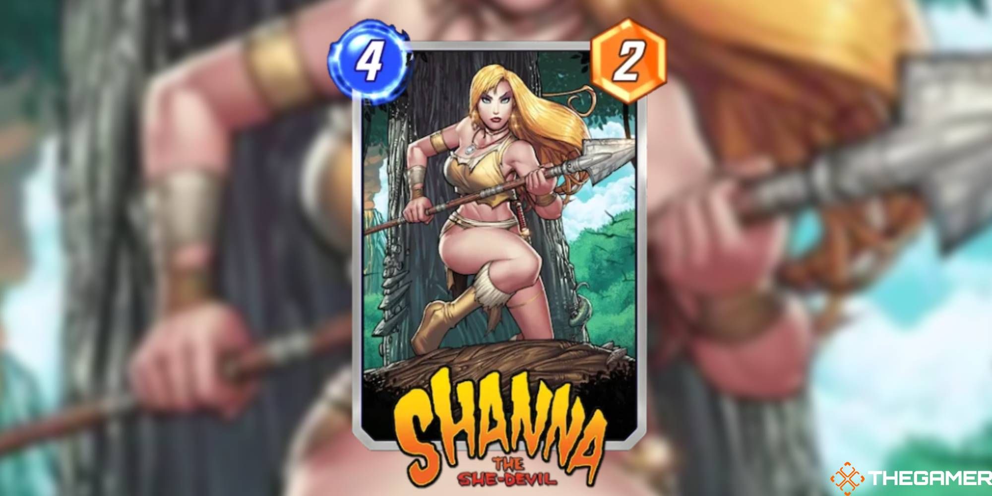 Marvel Snap - Shanna The She-Devil on a blurred background