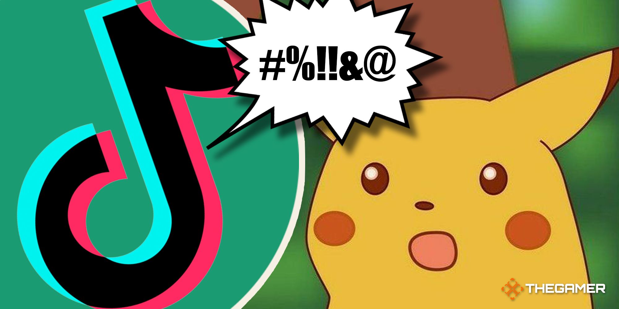 shocked pikachu being sworn at by a tiktok logo