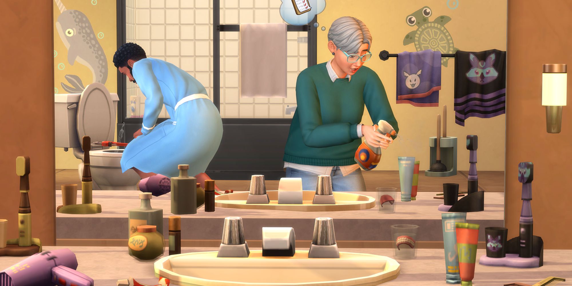 Sims 4 Badezimmer: Unordnung um ein Waschbecken herum