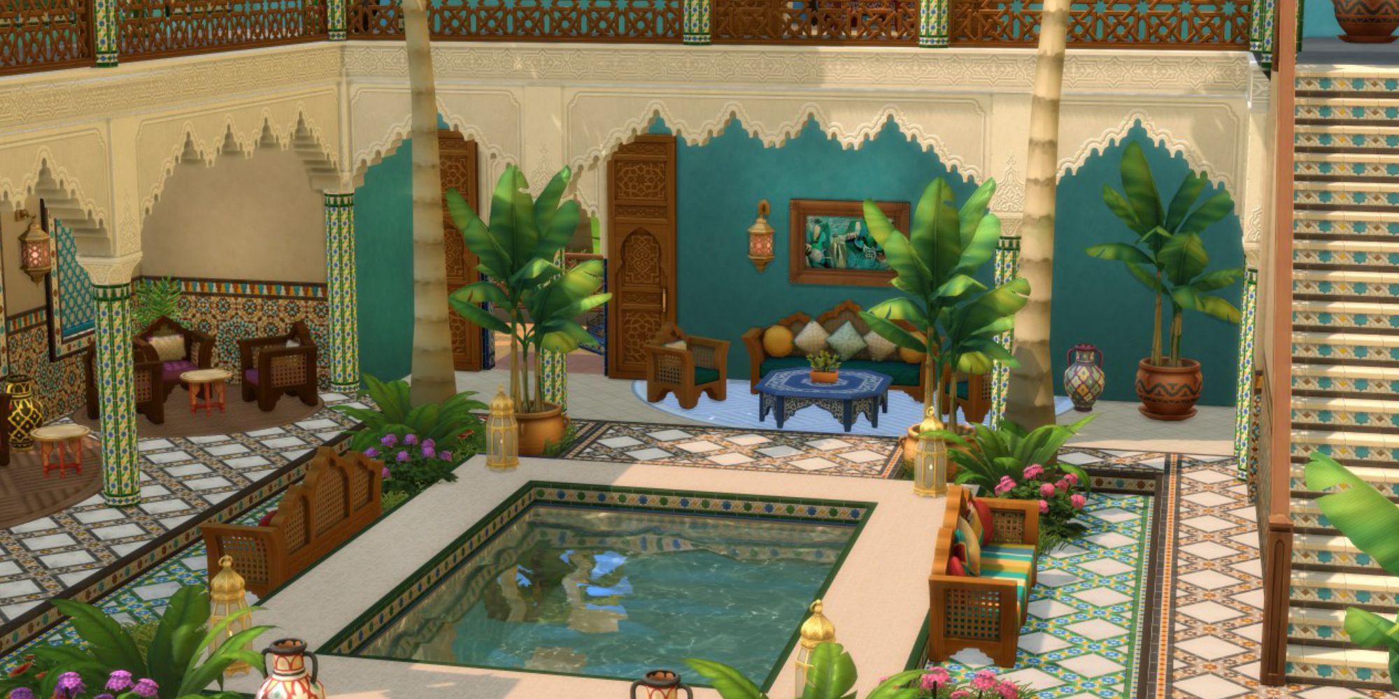 Sims 4 Courtyard oasis kit items making an outdoor area