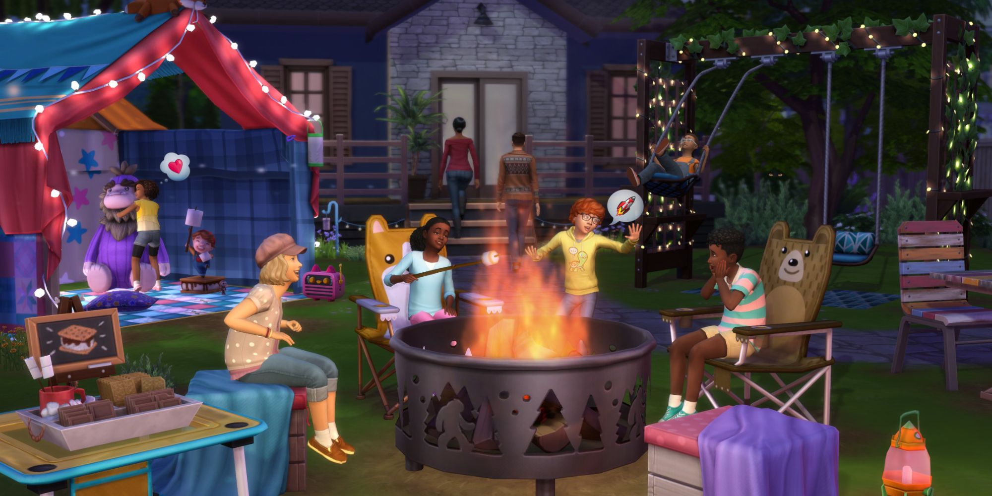 Sims 4 Little Campers backyard cookout and tent