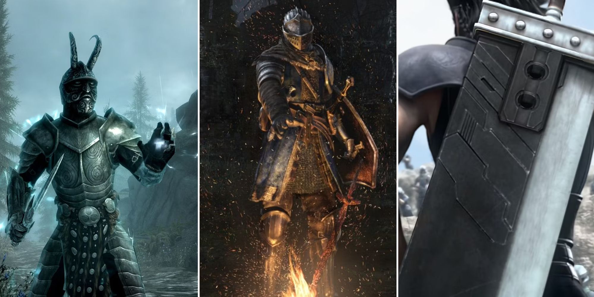 Skyrim, Dark Souls, and Final Fantasy Split Image