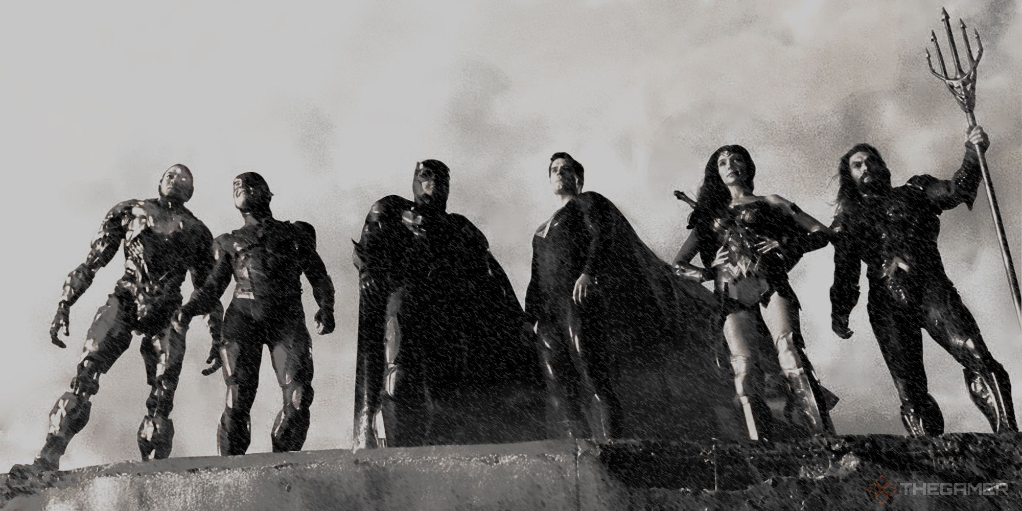 Snyderverse justice league in greyscale 