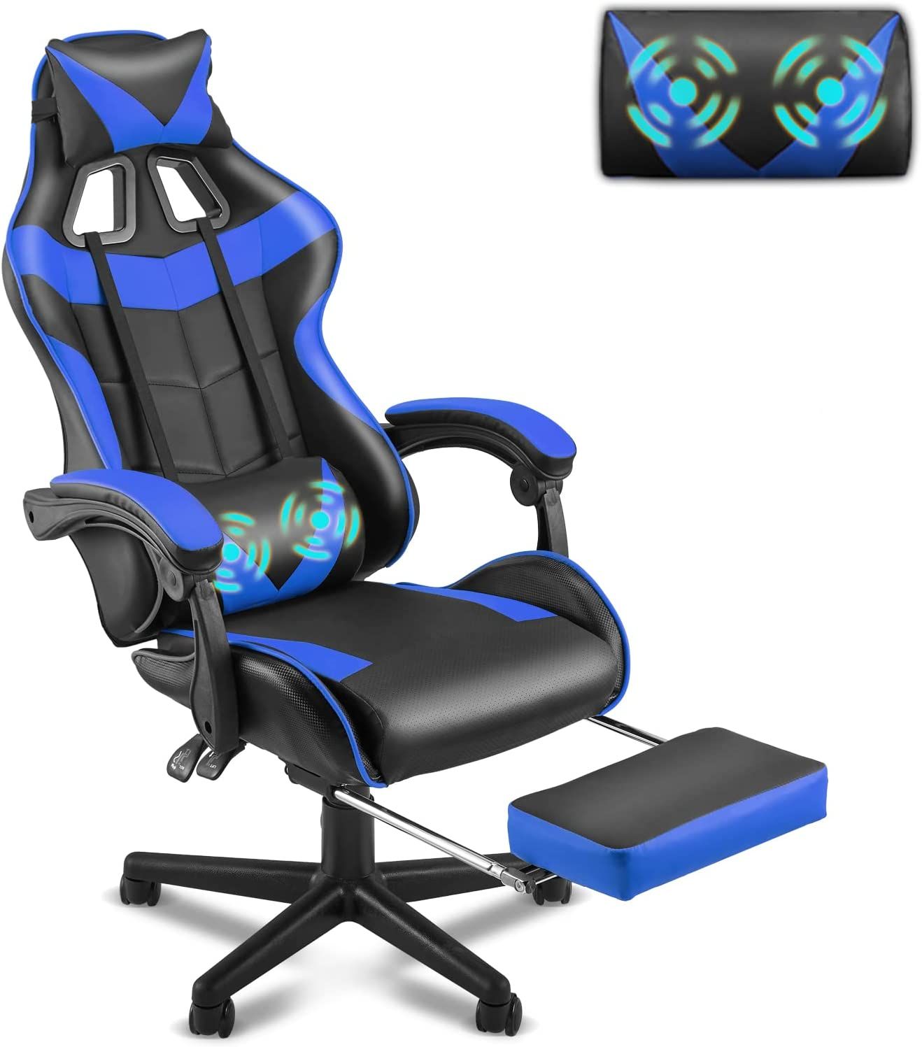 Soontrans blue gaming chair with footrest