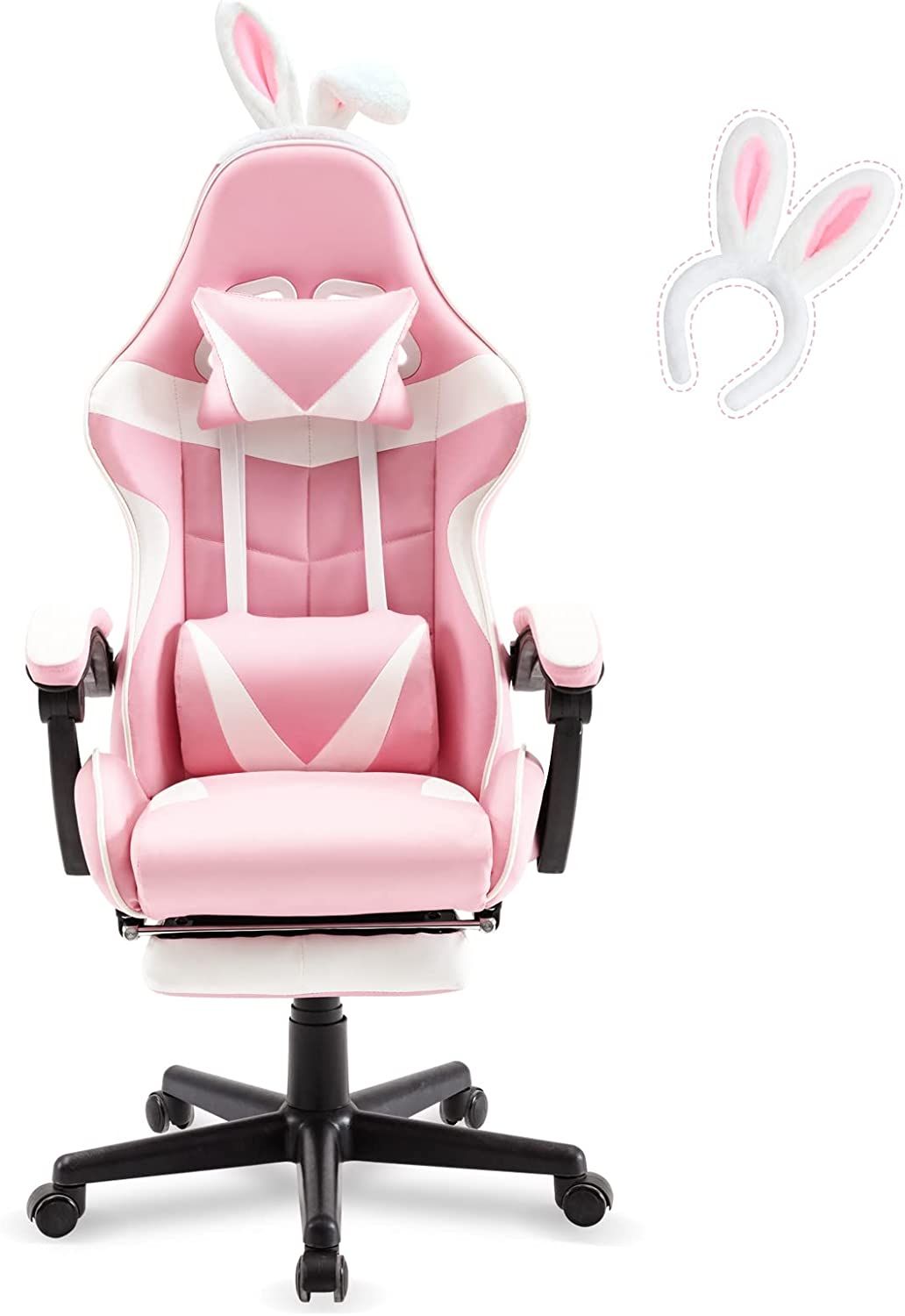 Soontrans pink gaming chair with footrest