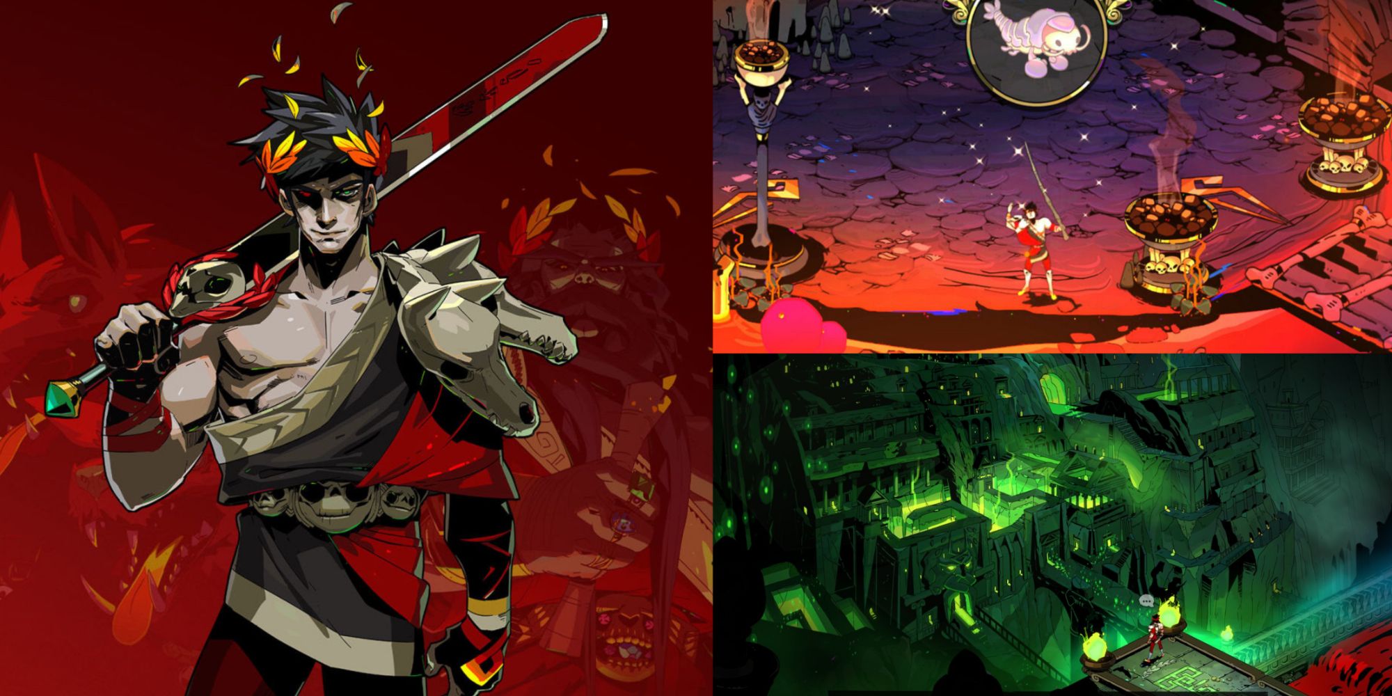 split image tips to escape hades zagreus with sword view of hades fishing in aspodel