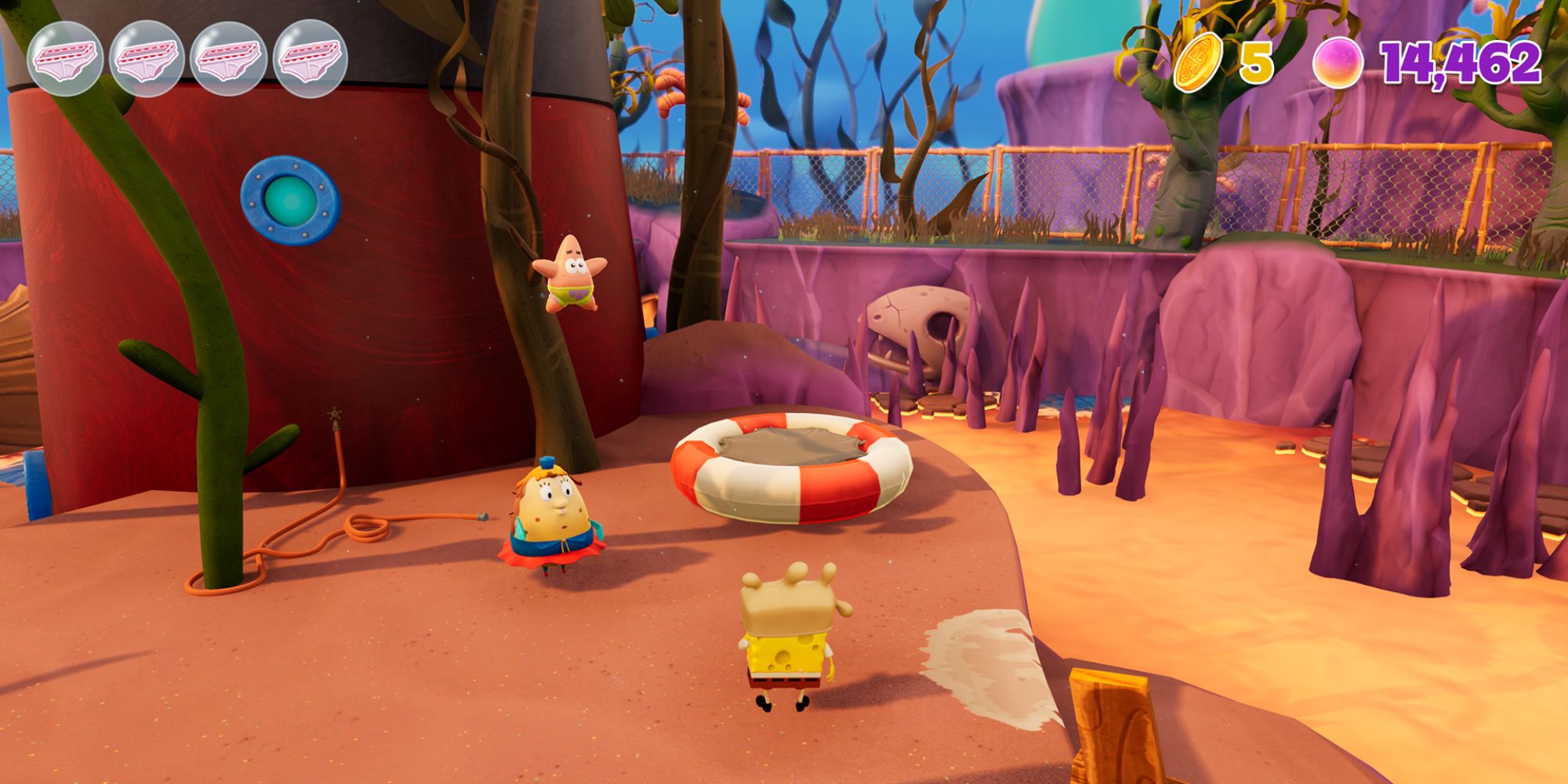 SpongeBob Cosmic Shake Screenshot Of Boating School Trampoline Next To Mrs. Puff