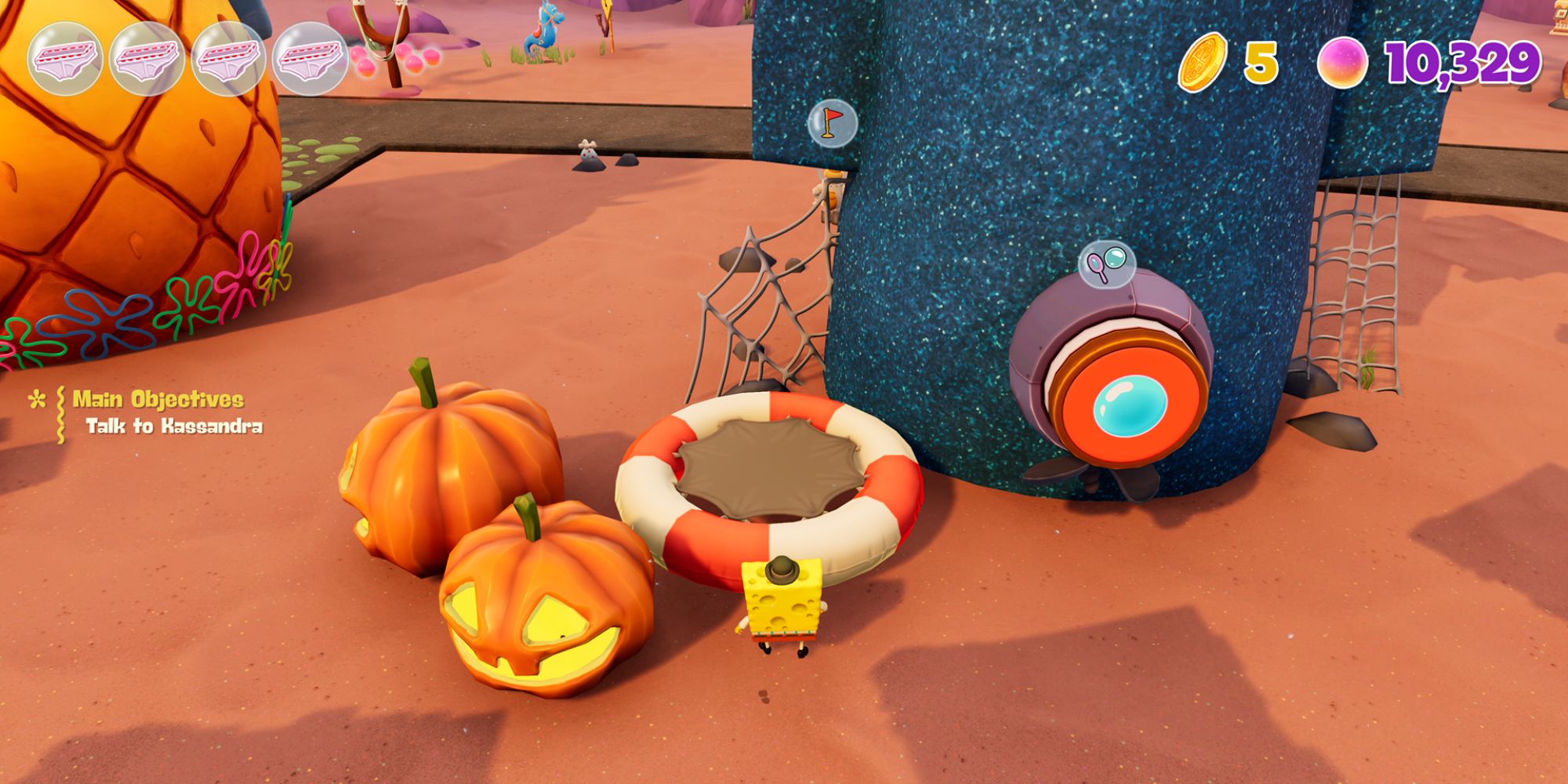 SpongeBob Cosmic Shake Screenshot Of Bubble Button And Trampoline Next To Squidward House