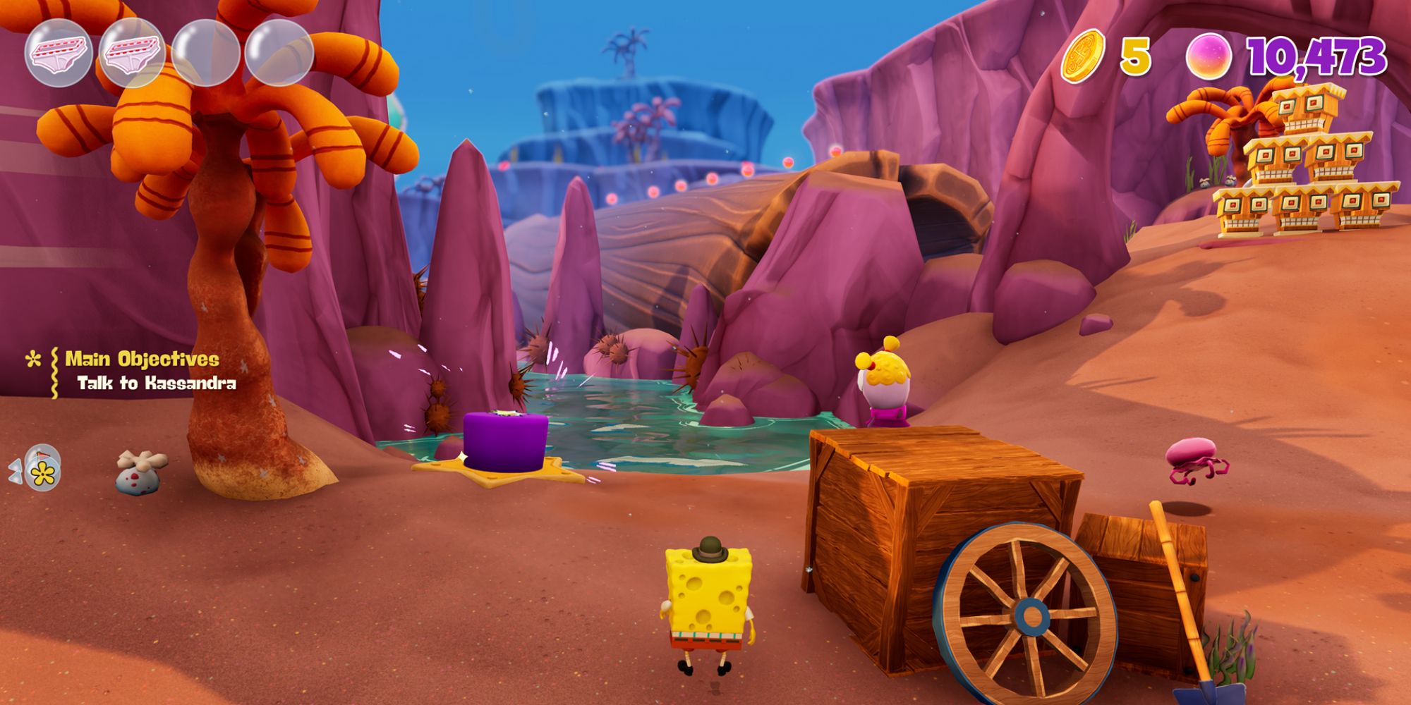 SpongeBob Cosmic Shake Screenshot Of Purple Button Next To Water