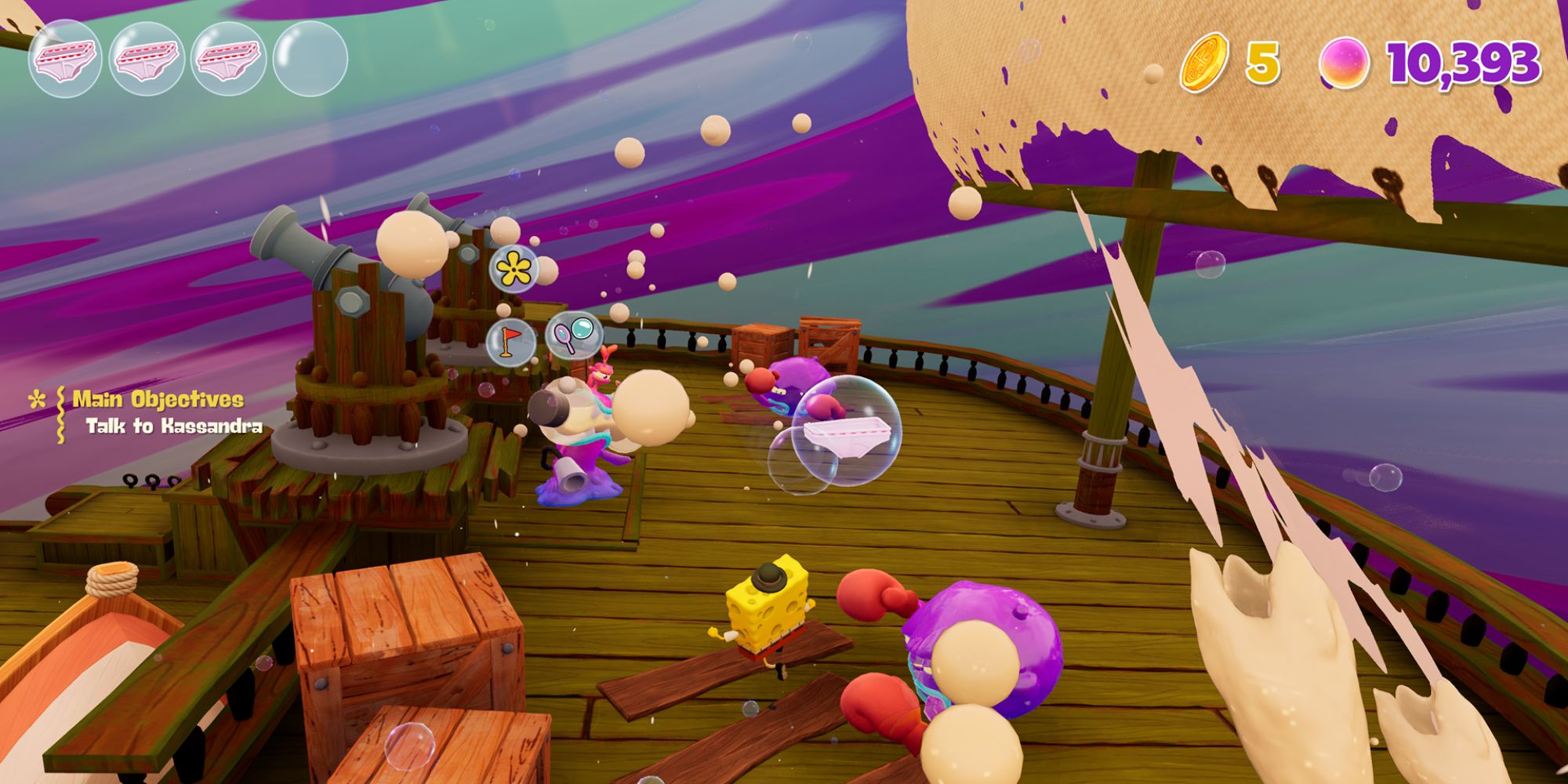 SpongeBob Cosmic Shake Screenshot Of SpongeBob Fighting Jelly Enemies On Boat