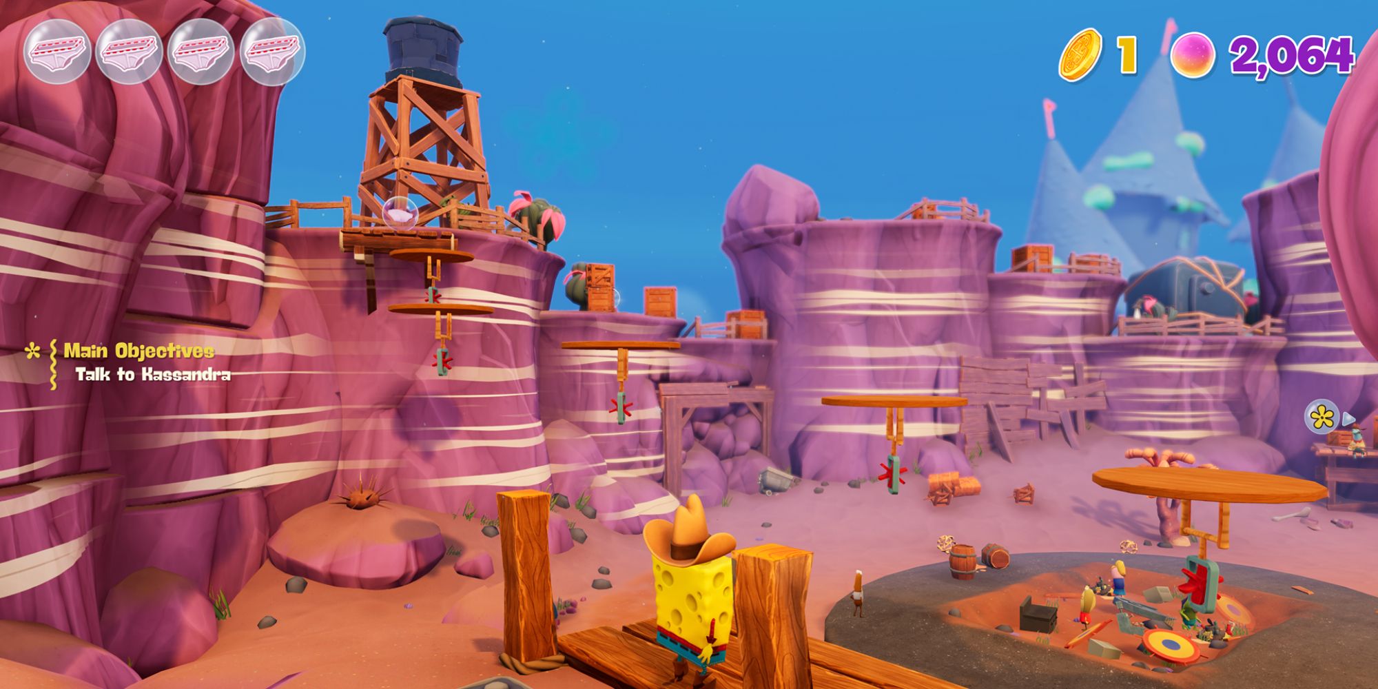 SpongeBob Cosmic Shake Screenshot Of Platforms Showing Path To Water Tower