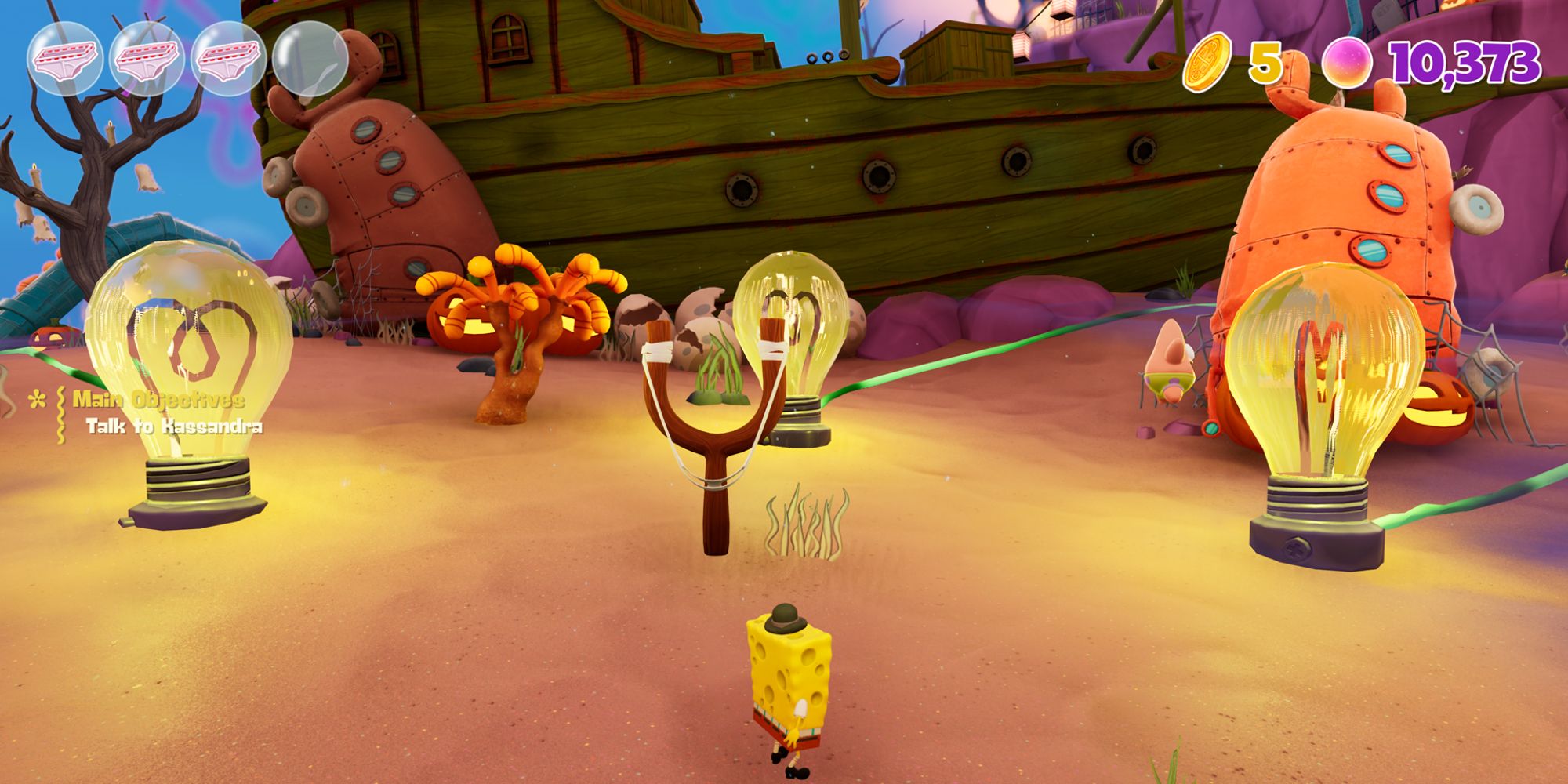 SpongeBob Cosmic Shake Screenshot Of Slingshot Between Lights