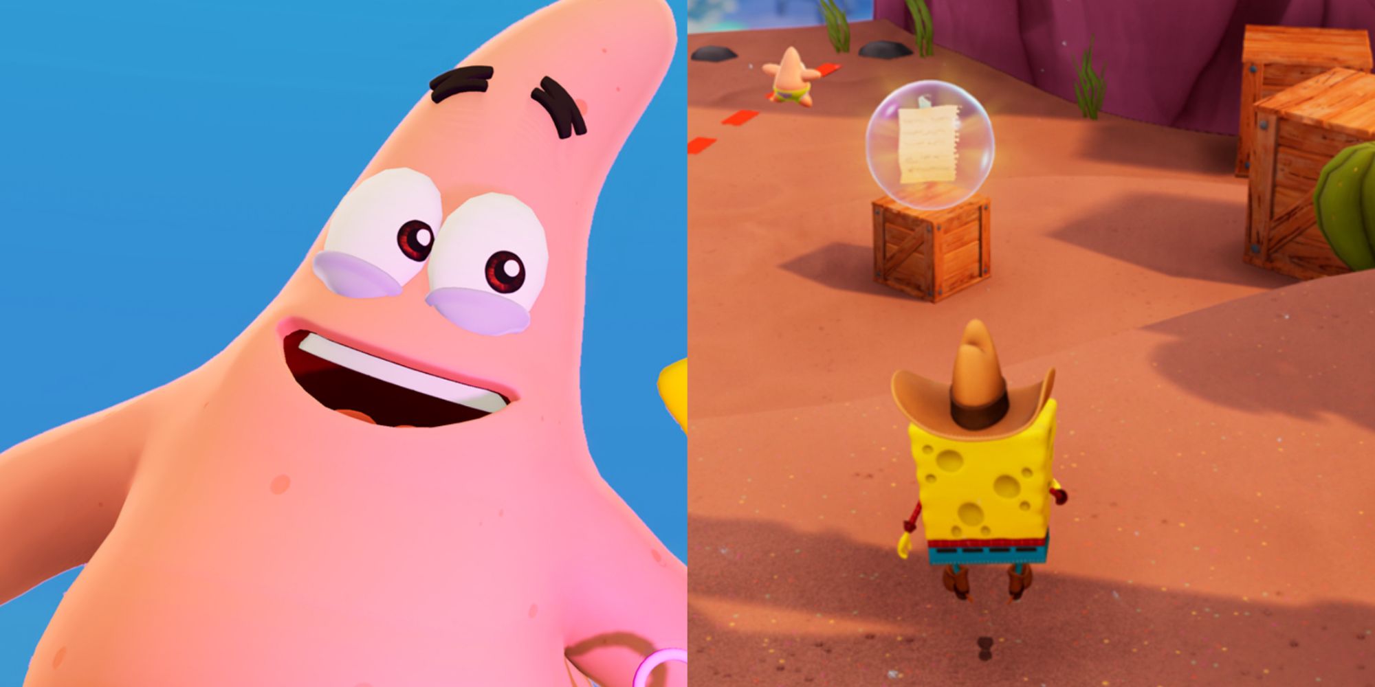 SpongeBob Cosmic Shake Sticky Notes Location Guide Featured Split Image Of Patrick and Sticky Note