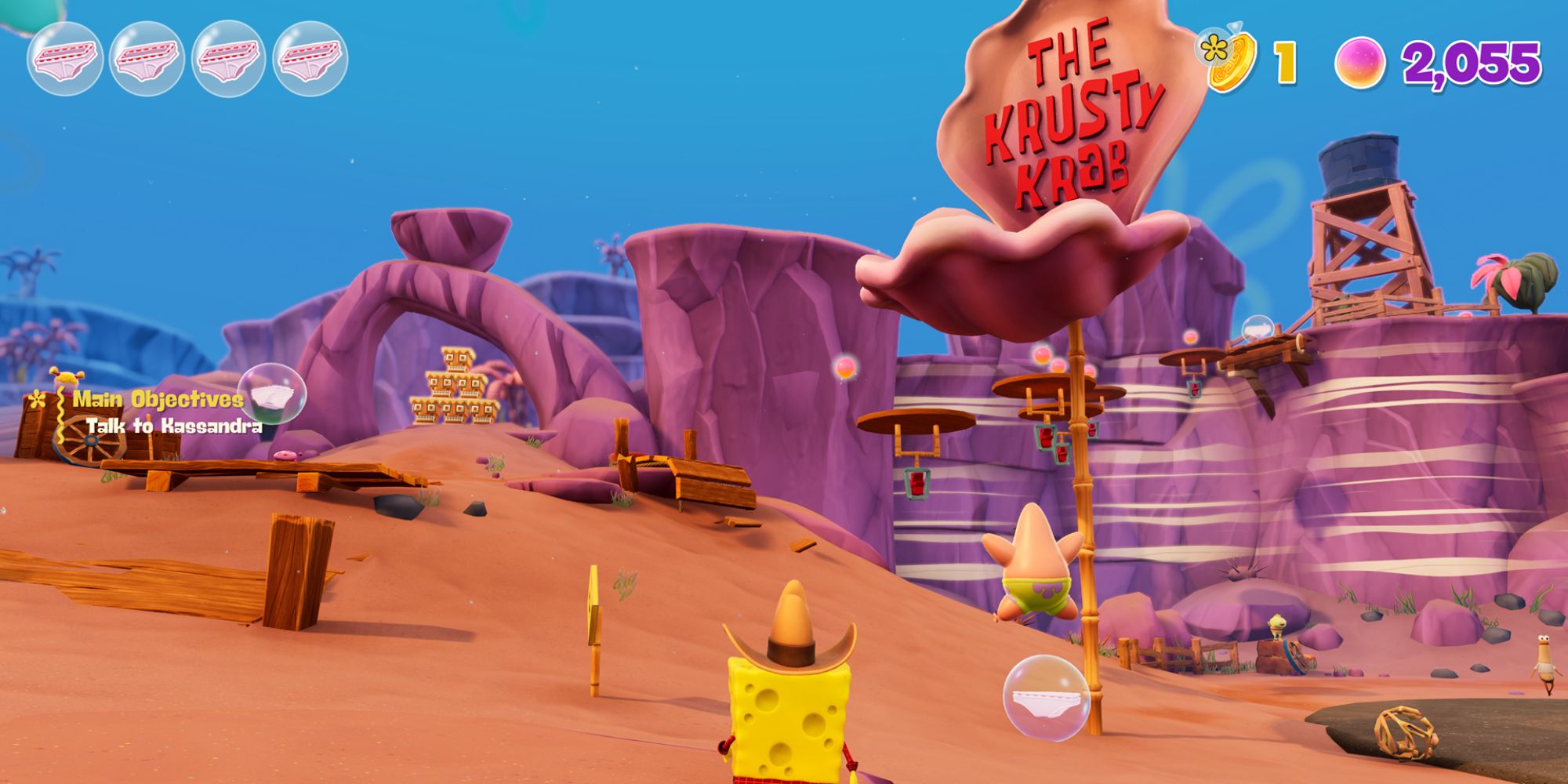 SpongeBob Cosmic Shake Screenshot Of The Krusty Krab Sign And Surrounding Area