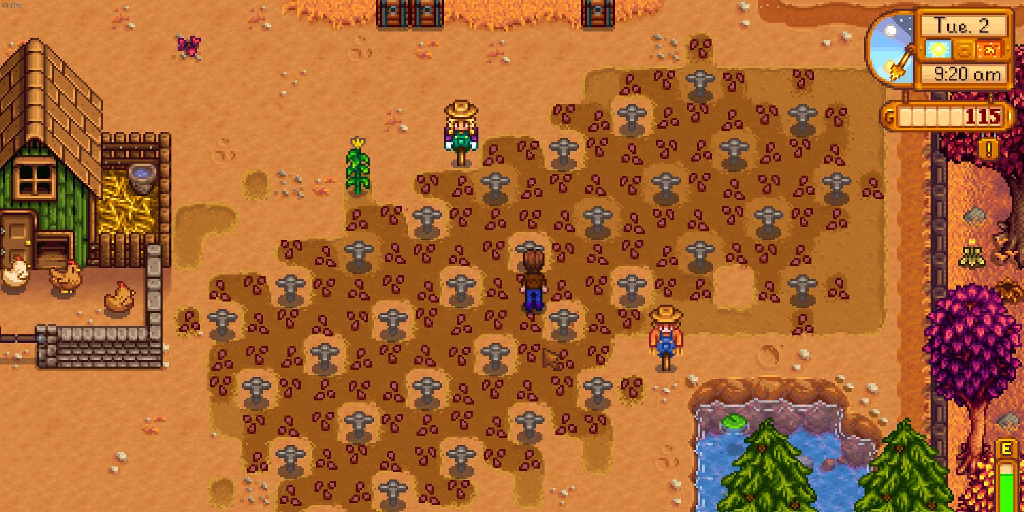 stardew basic sprinkler layout with the sprinklers staggered
