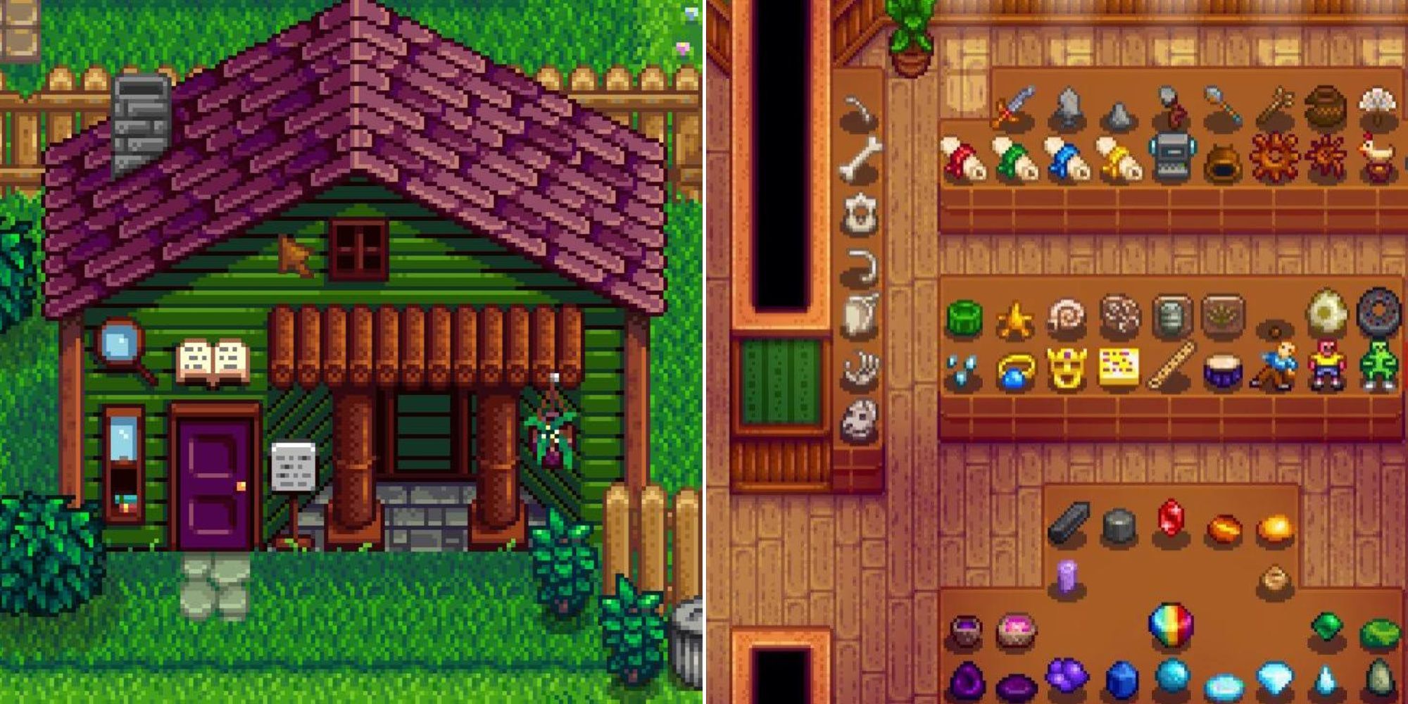 The Museum exterior and artefacts on display in Stardew Valley