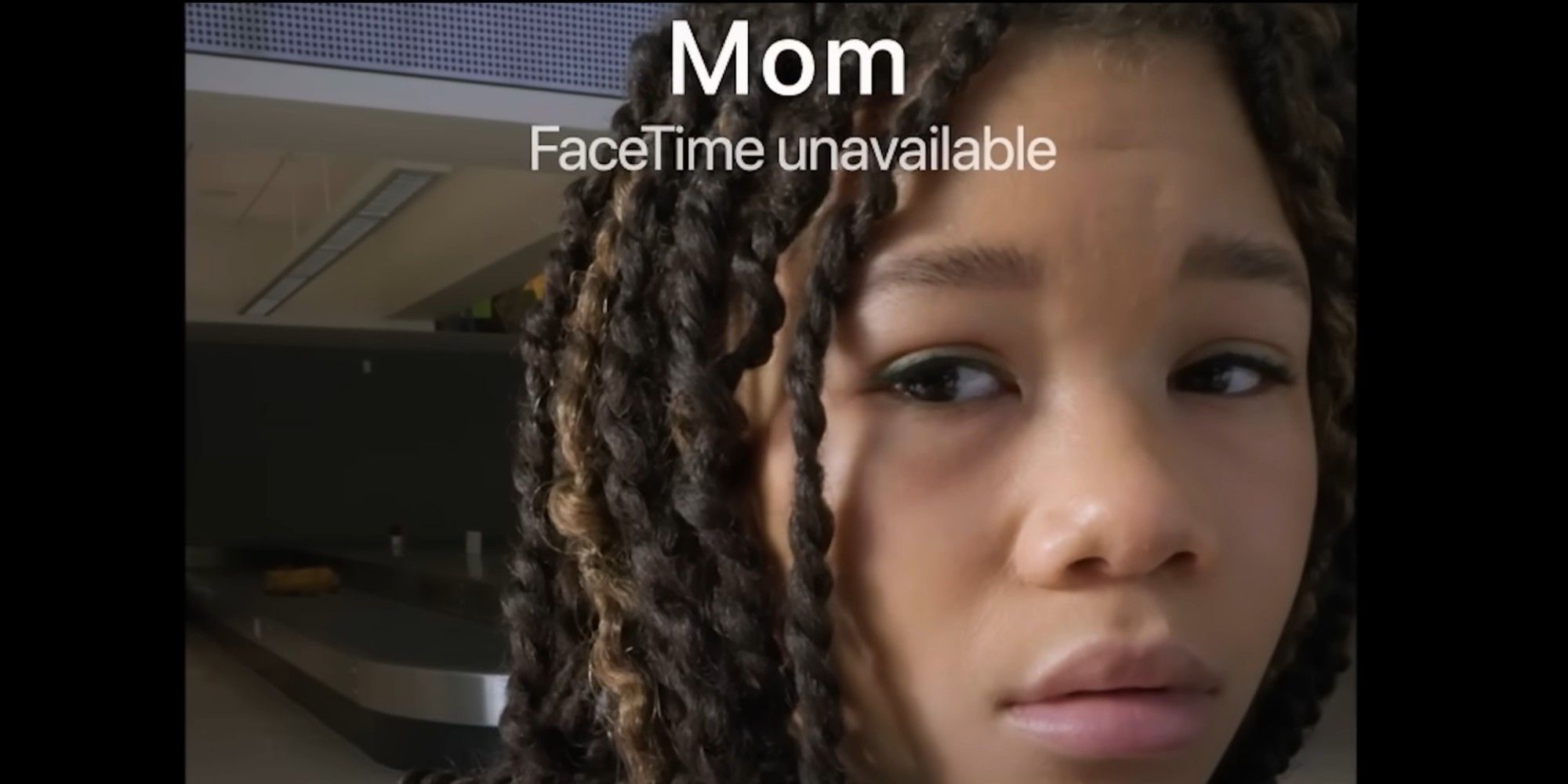 Storm Reid in Missing with the words Mom FaceTime Unavailable